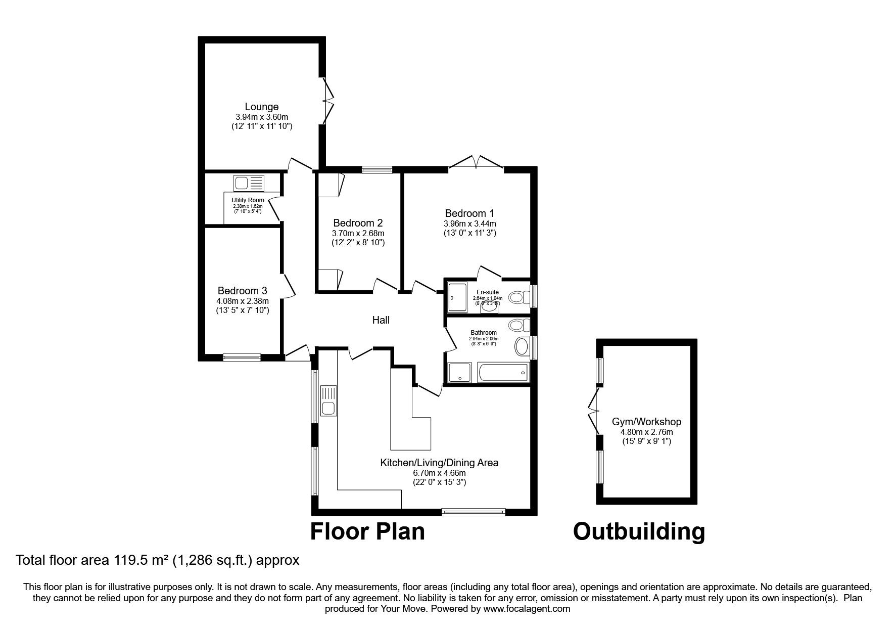 Floorplan of 3 bedroom Detached Bungalow for sale, Granson Way, Washingborough, Lincolnshire, LN4