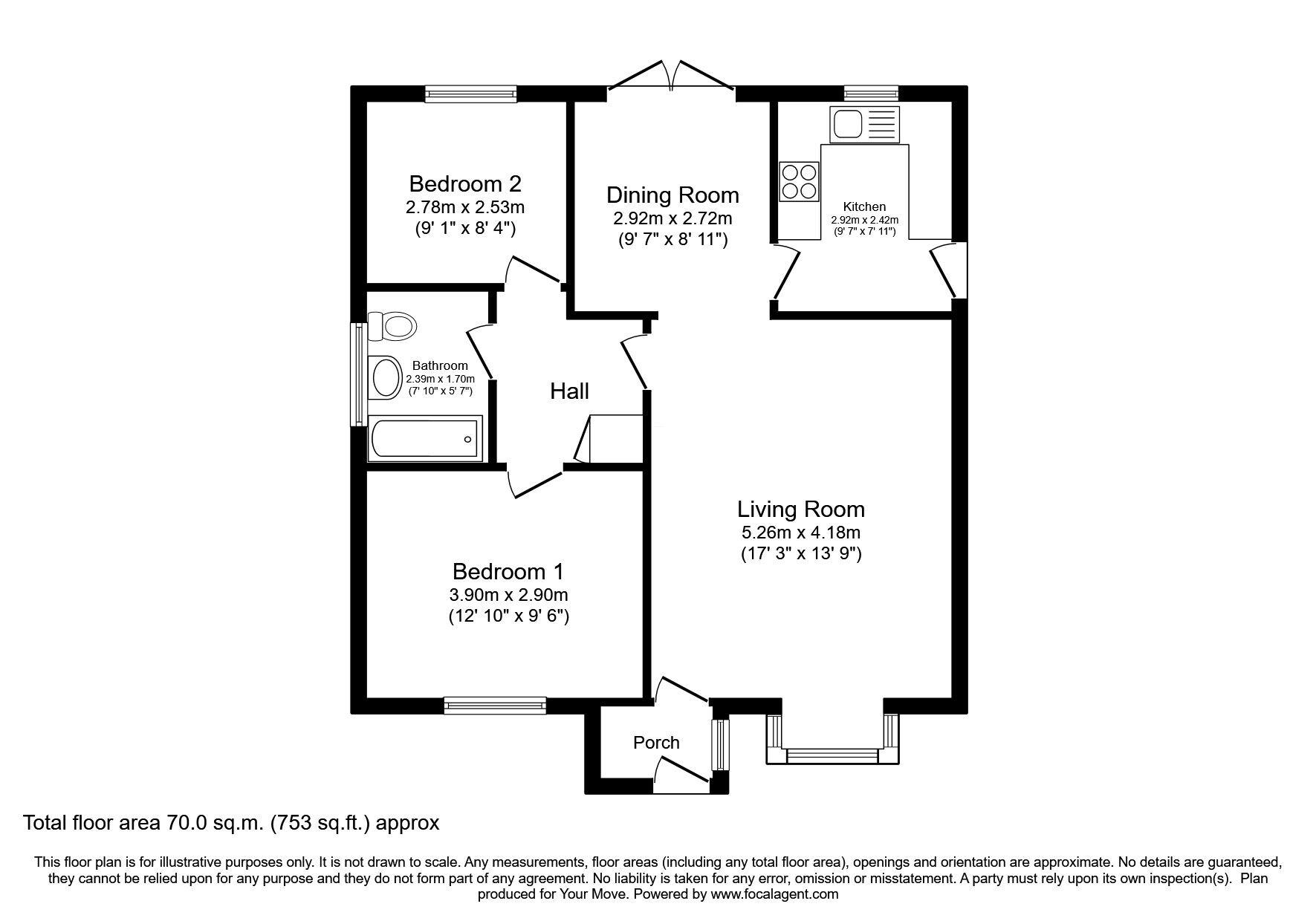 Floorplan of 2 bedroom Detached Bungalow for sale, Woburn Avenue, Lincoln, Lincolnshire, LN1