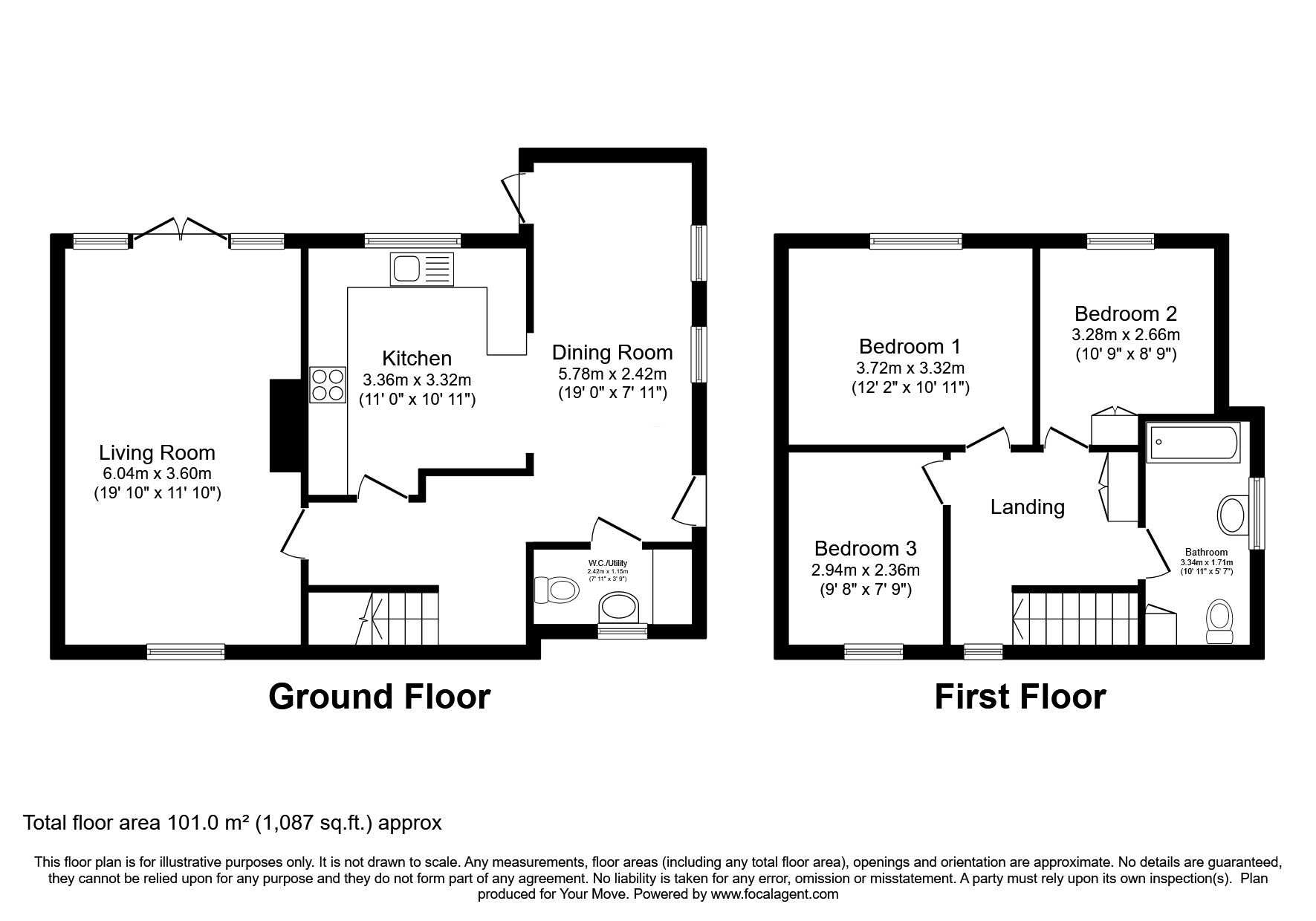 Floorplan of 3 bedroom End Terrace House for sale, Mons Road, Lincoln, Lincolnshire, LN1