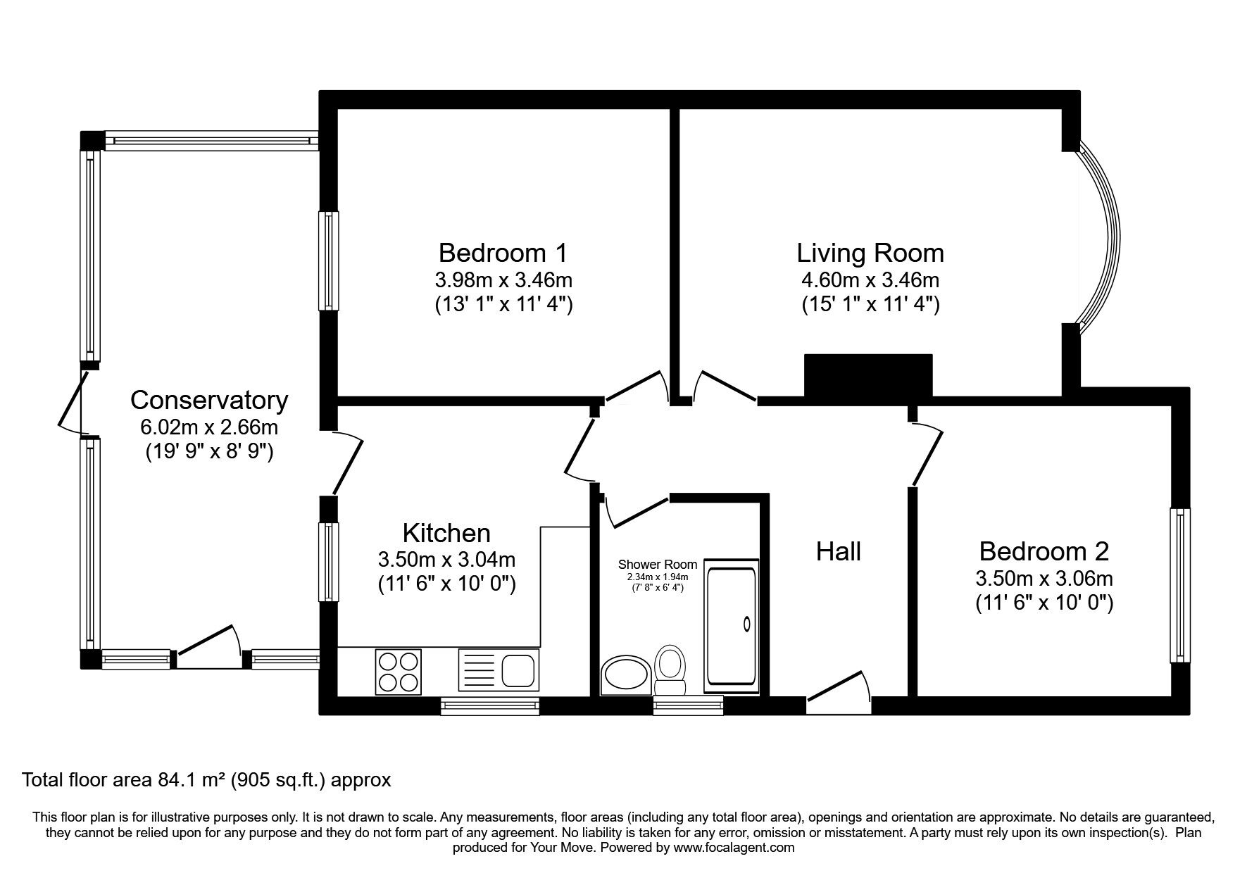 Floorplan of 2 bedroom Detached Bungalow for sale, Park Avenue, Lincoln, Lincolnshire, LN6