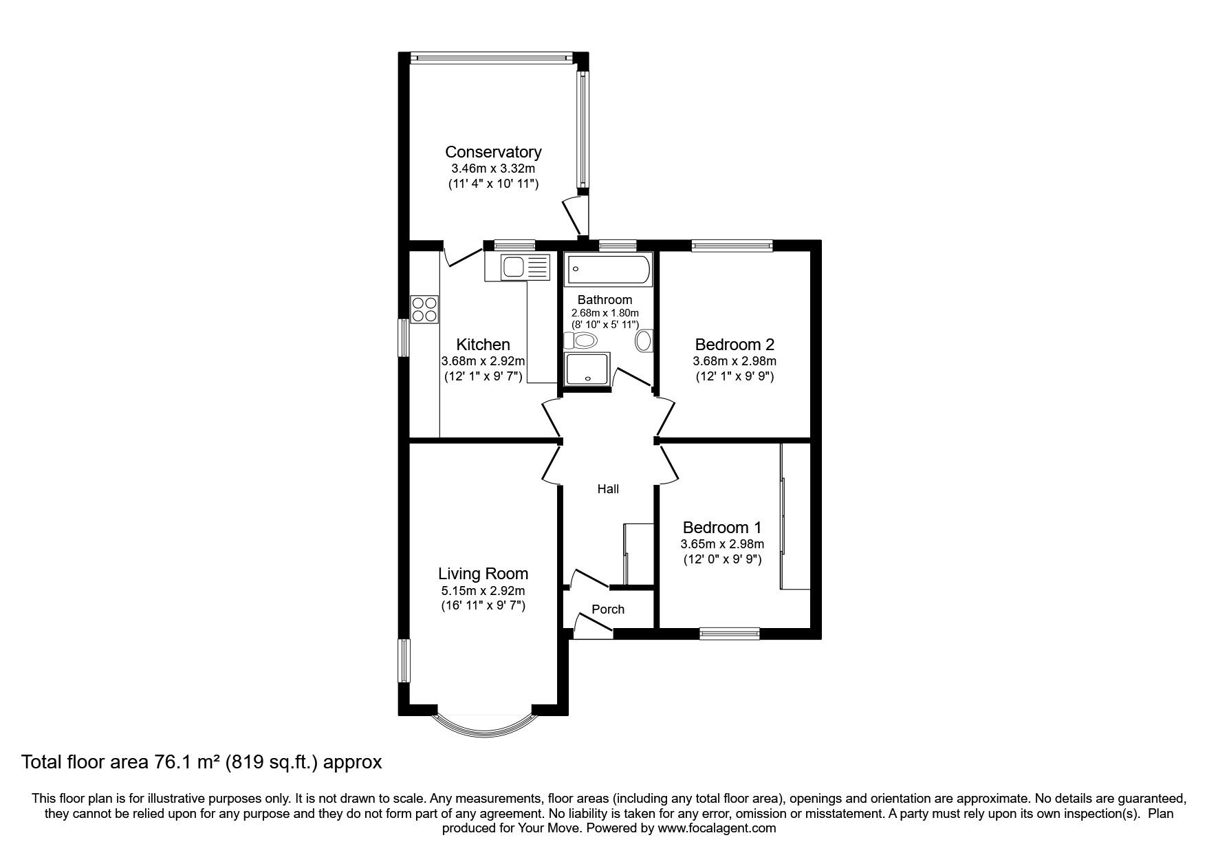 Floorplan of 2 bedroom Detached Bungalow for sale, Almond Crescent, Swanpool, Lincolnshire, LN6