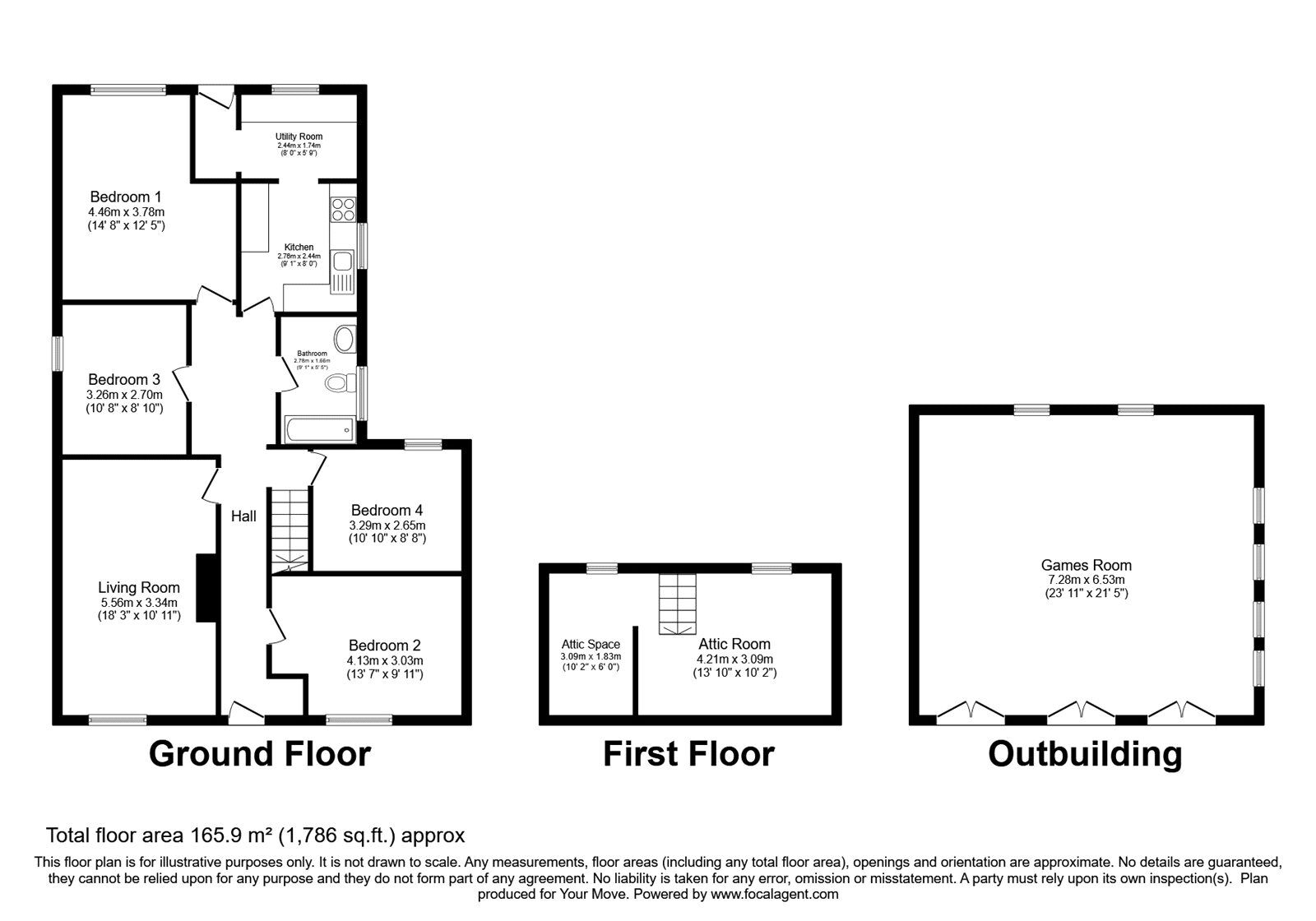 Floorplan of 4 bedroom Detached Bungalow for sale, Bunkers Hill, Lincoln, Lincolnshire, LN2