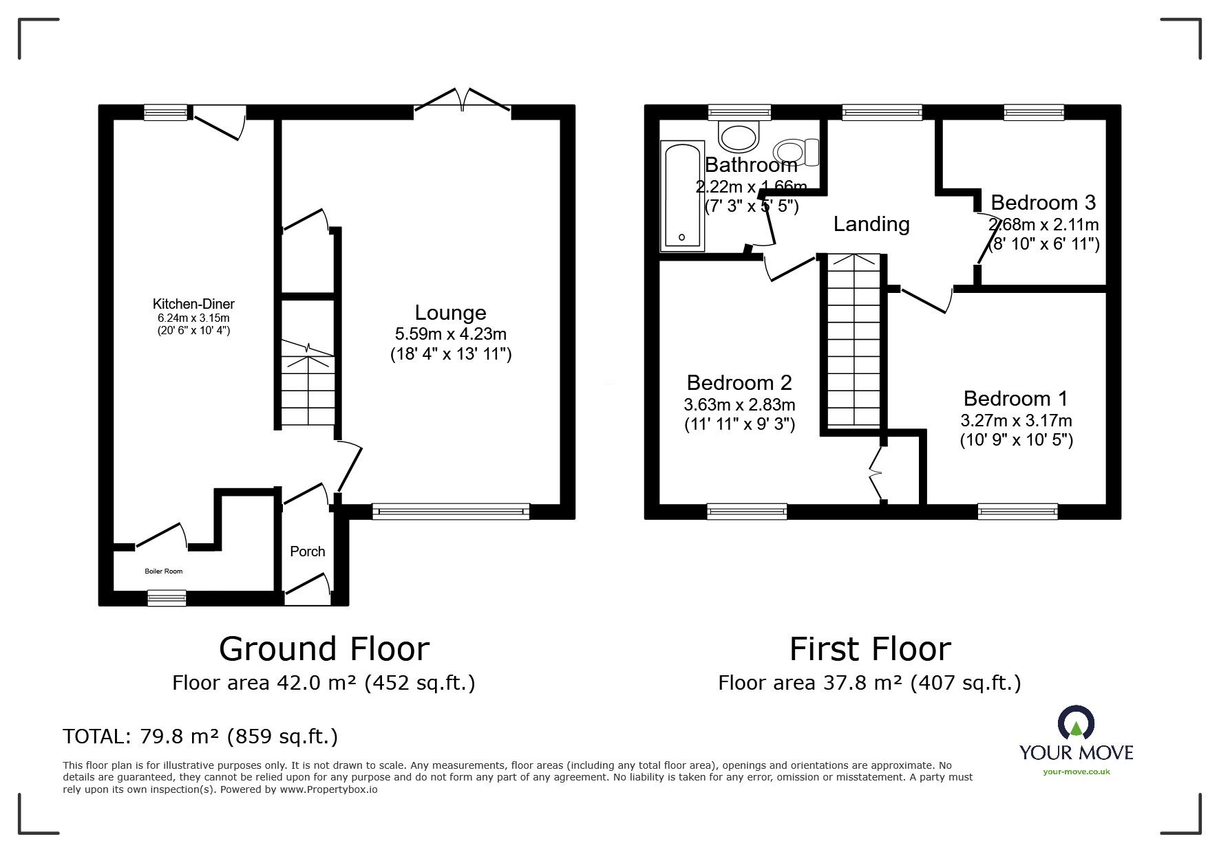 Floorplan of 3 bedroom Mid Terrace House for sale, Anzio Crescent, Lincoln, Lincolnshire, LN1