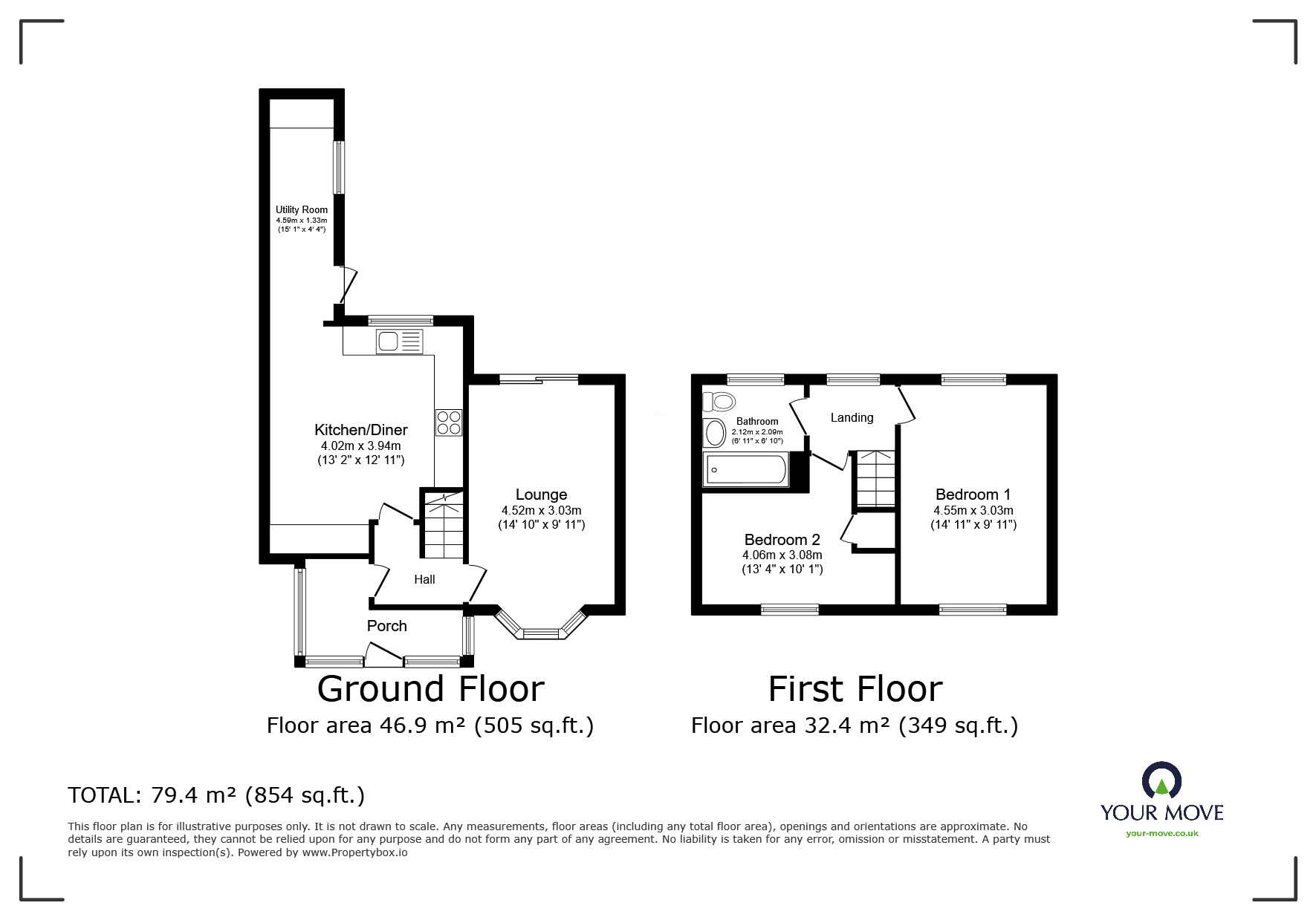 Floorplan of 2 bedroom Mid Terrace House for sale, Wickenby Crescent, Lincoln, Lincolnshire, LN1