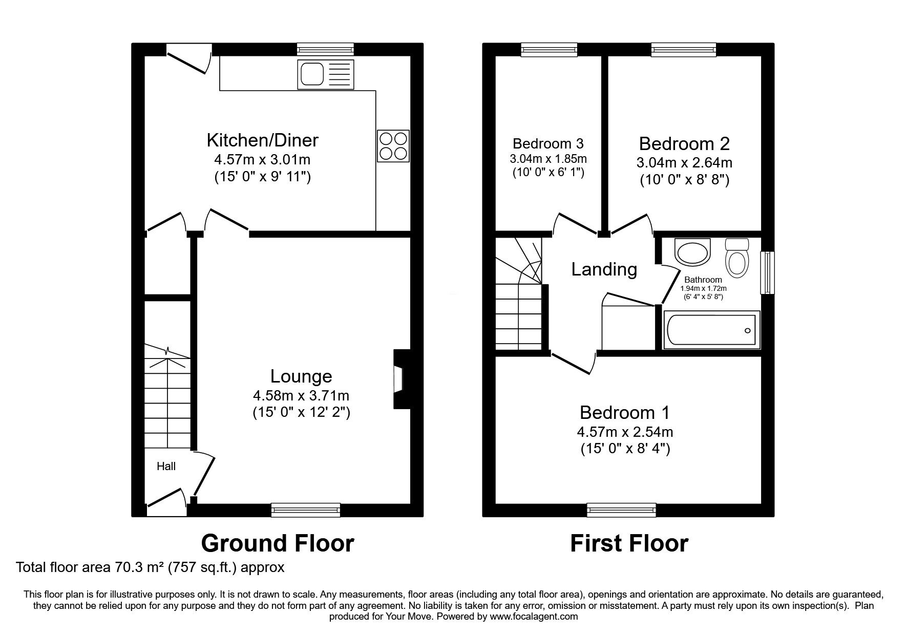 Floorplan of 3 bedroom Semi Detached House for sale, Milton Close, Cherry Willingham, Lincolnshire, LN3