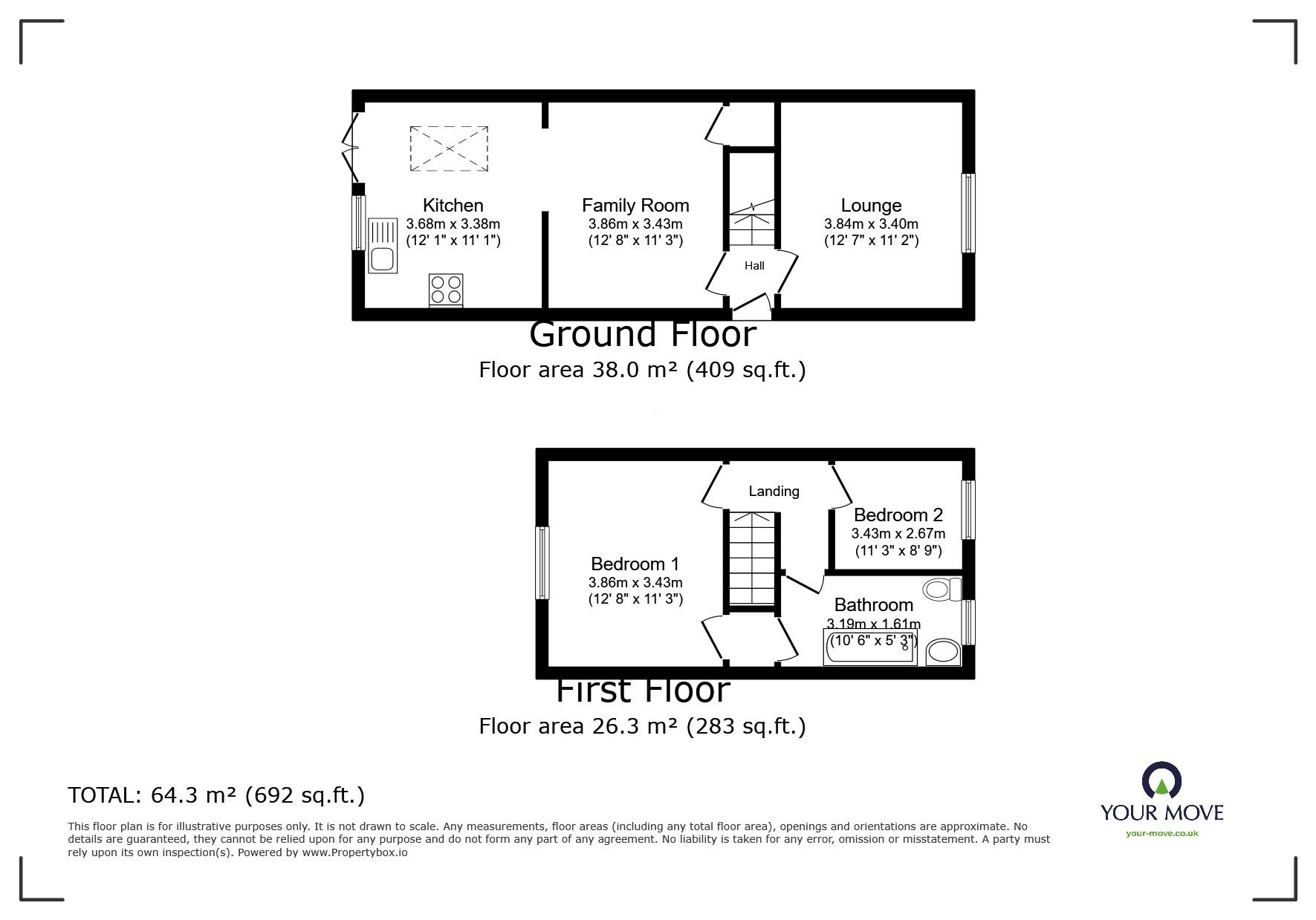 Floorplan of 2 bedroom Mid Terrace House for sale, Grantham Road, Bracebridge Heath, Lincolnshire, LN4