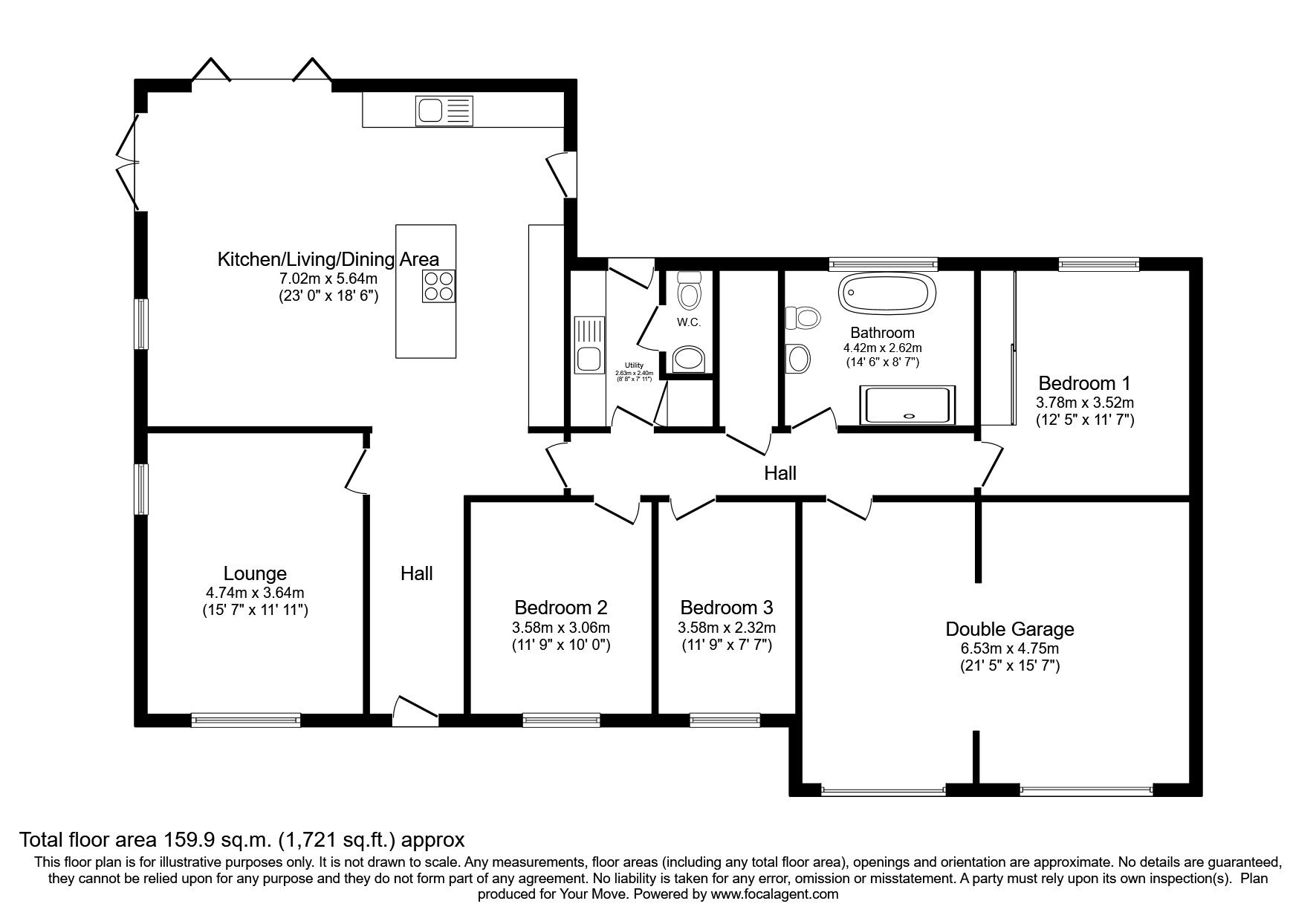 Floorplan of 3 bedroom Detached Bungalow for sale, Little Thorpe Lane, Thorpe-on-the-Hill, Lincolnshire, LN6