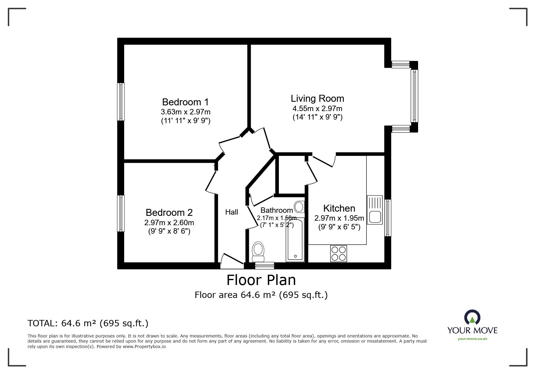 Floorplan of 2 bedroom Semi Detached Bungalow for sale, The Orchard, Washingborough, Lincolnshire, LN4