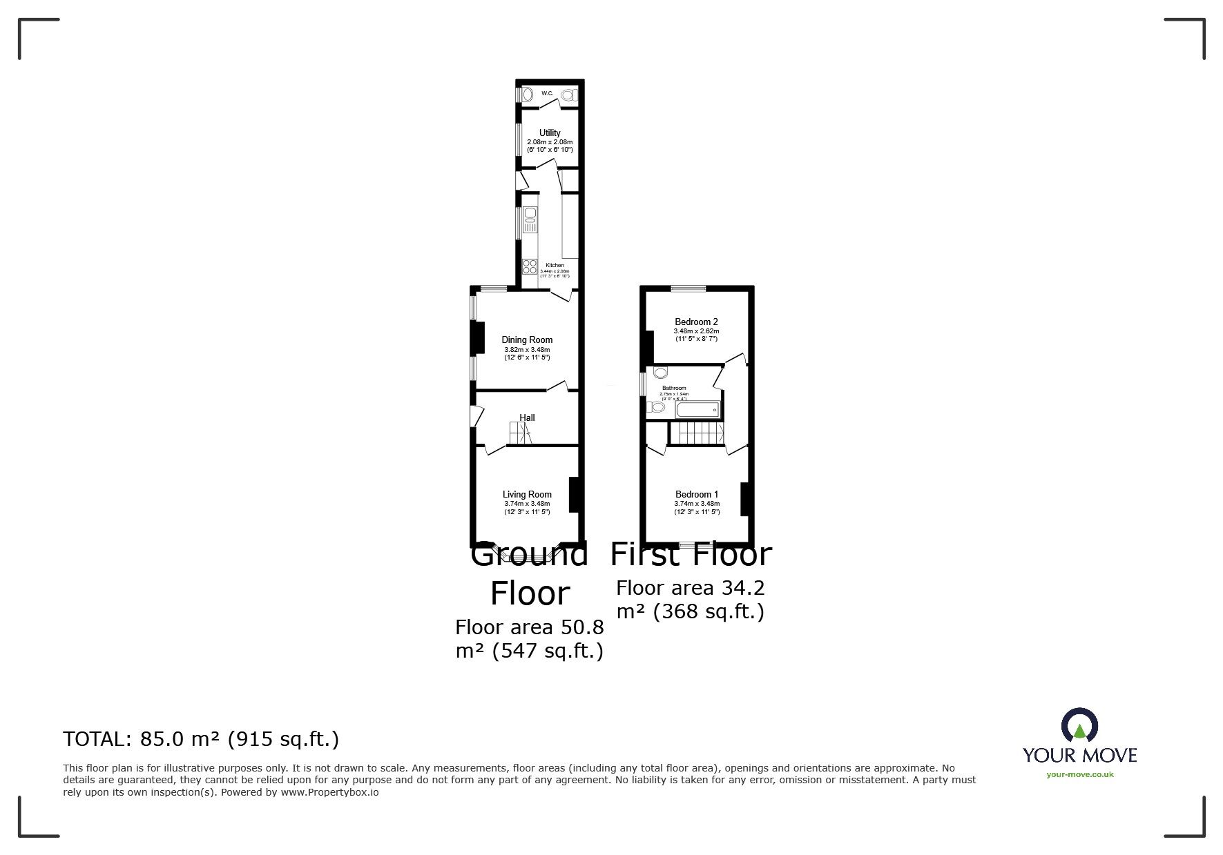 Floorplan of 2 bedroom Semi Detached House for sale, Hykeham Road, Lincoln, Lincolnshire, LN6