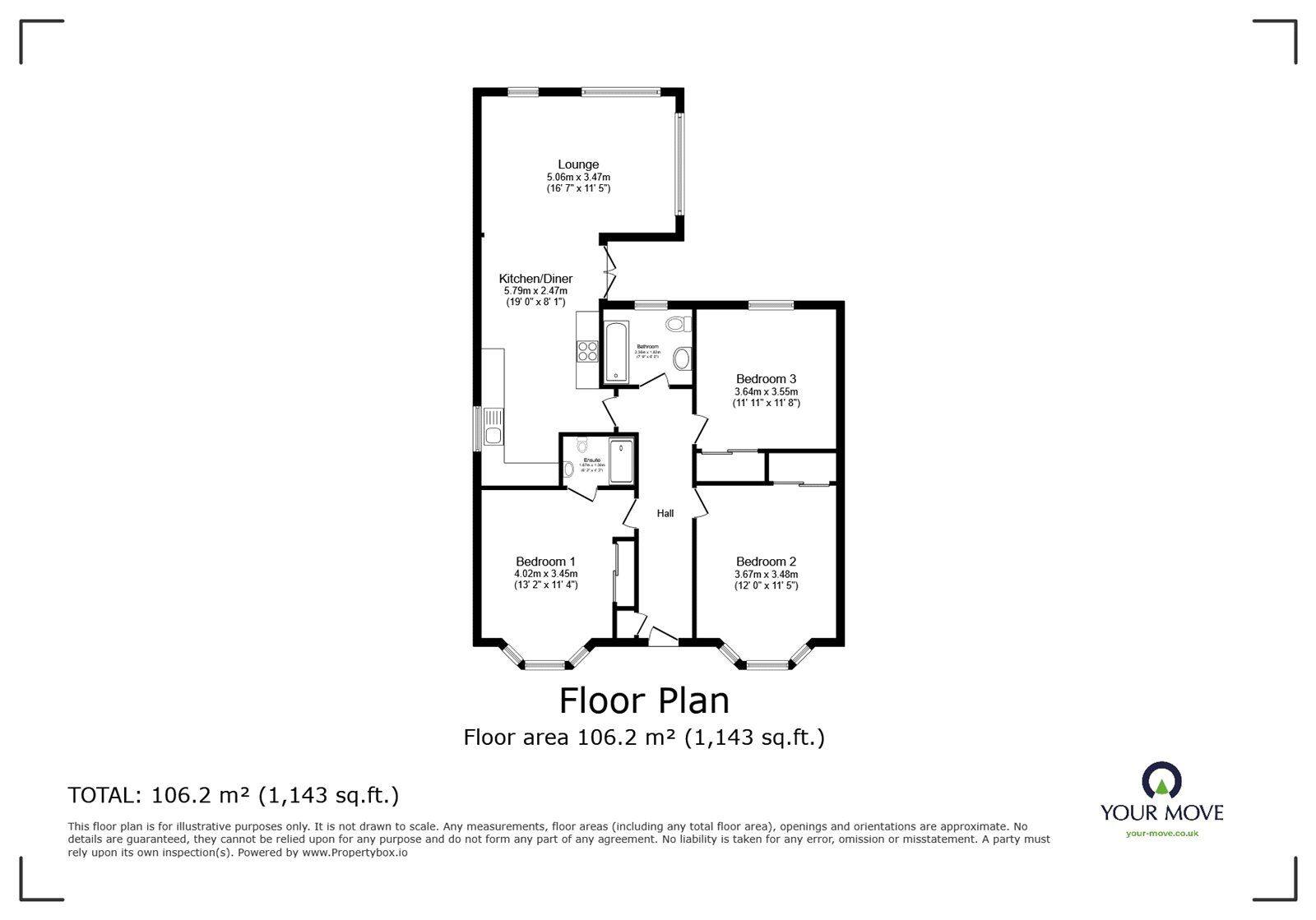 Floorplan of 3 bedroom Detached Bungalow for sale, Fen Road, Washingborough, Lincolnshire, LN4