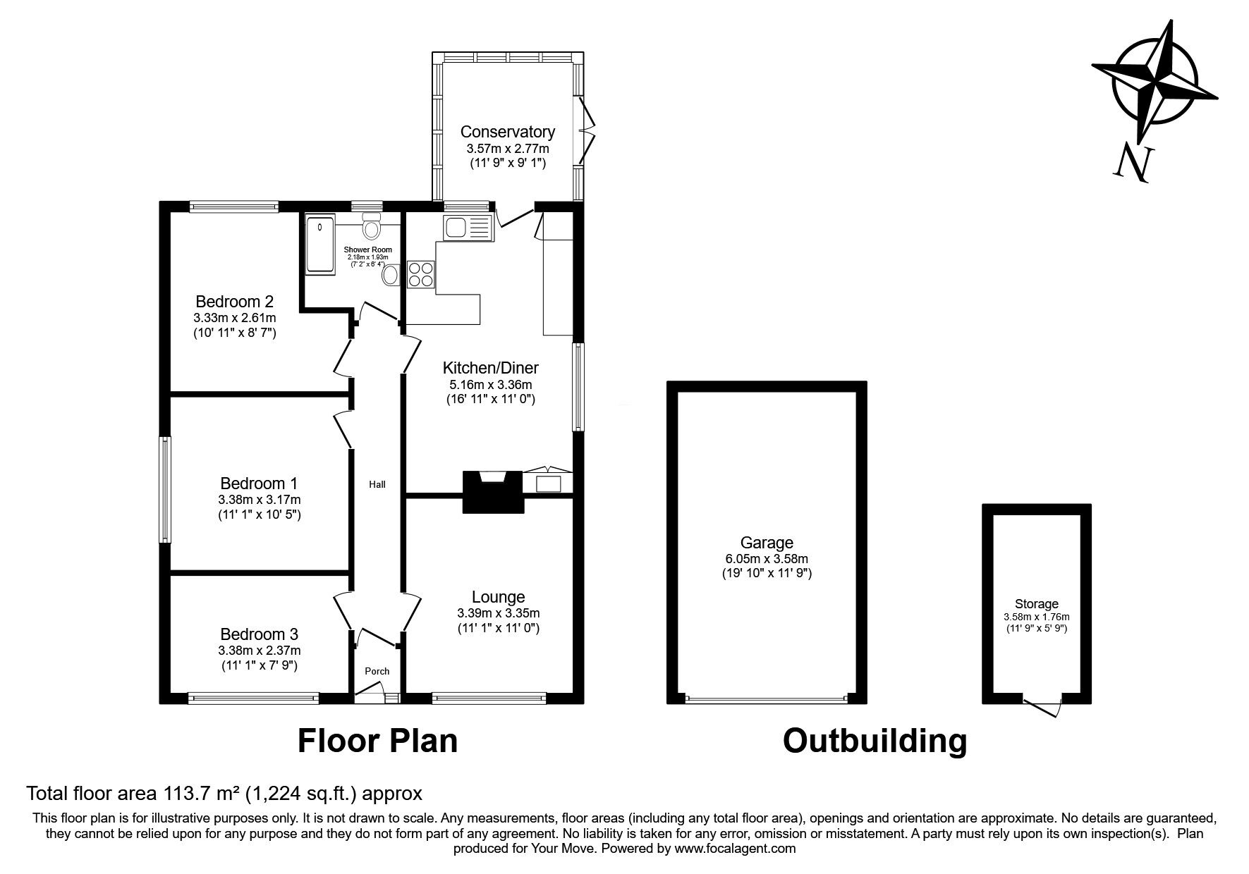 Floorplan of 3 bedroom Detached Bungalow for sale, Station Road, Betsham, Kent, DA13