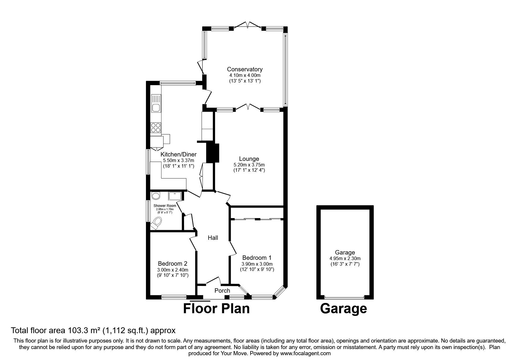 Floorplan of 2 bedroom Detached Bungalow for sale, Dene Walk, Longfield, Kent, DA3