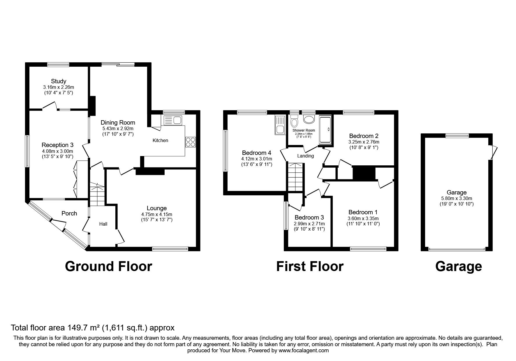 Floorplan of 4 bedroom Semi Detached House for sale, Northdown Road, Longfield, Kent, DA3