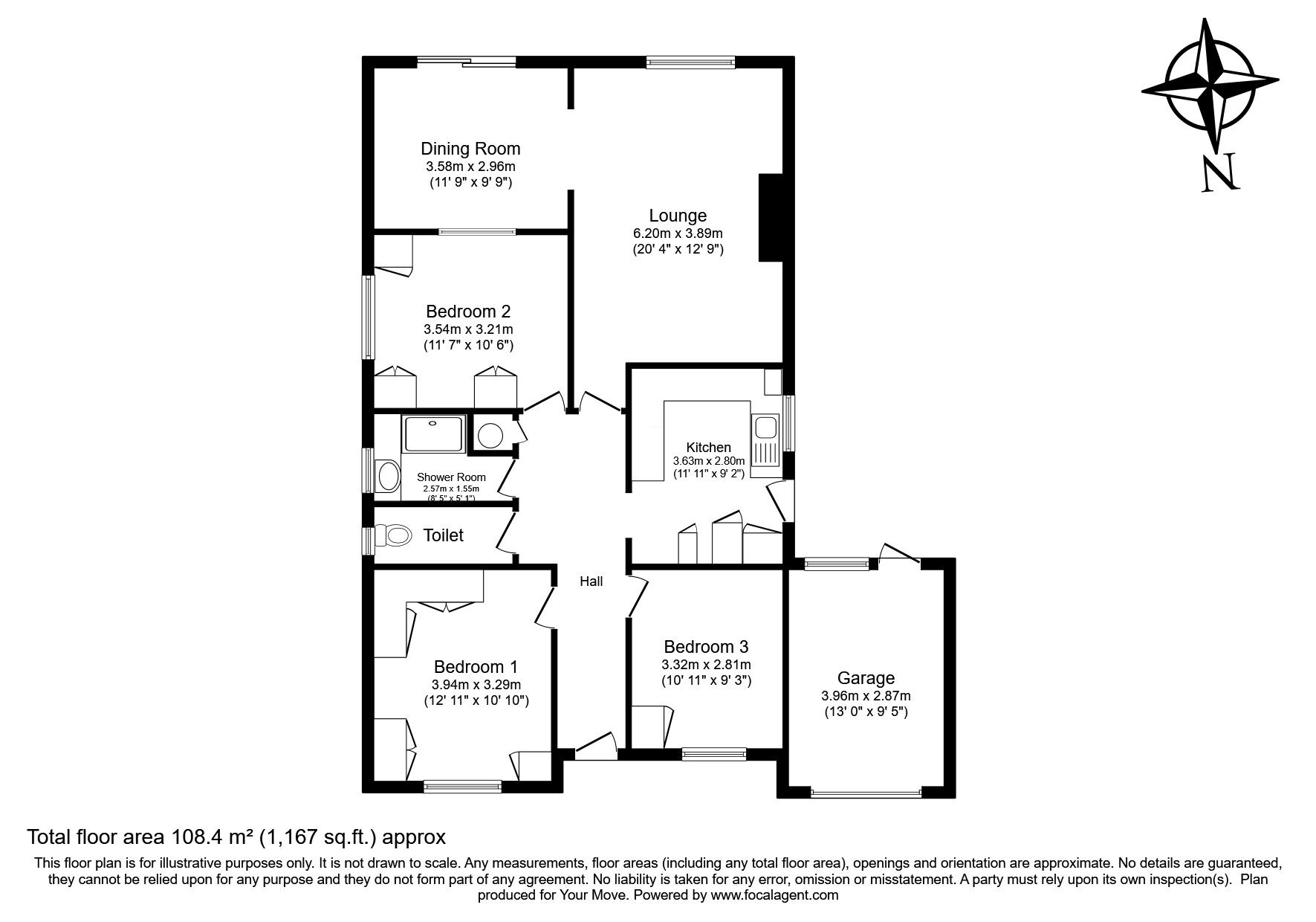 Floorplan of 3 bedroom Detached Bungalow for sale, Kent Road, Longfield, Kent, DA3