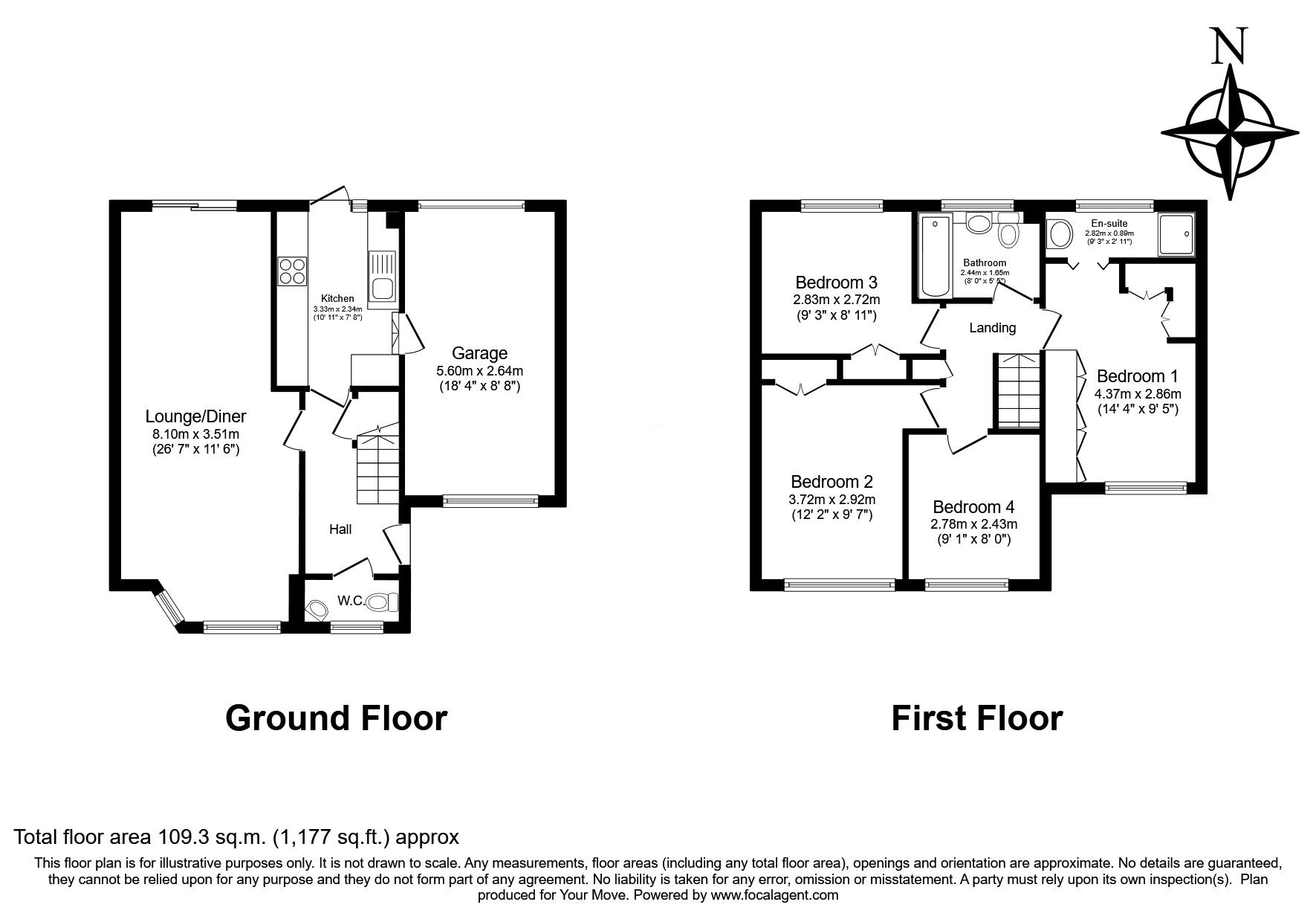 Floorplan of 4 bedroom End Terrace House for sale, Olivers Mill, New Ash Green, Kent, DA3