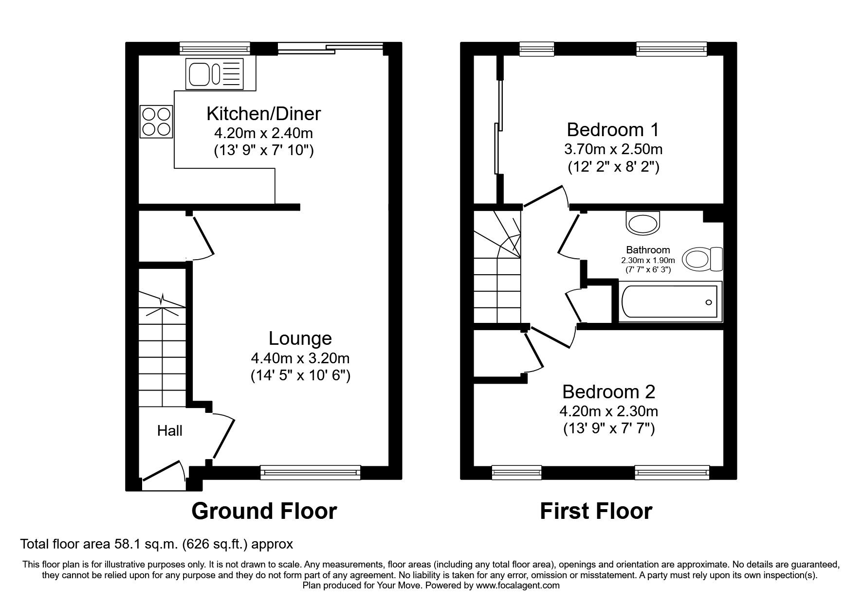 Floorplan of 2 bedroom Semi Detached House to rent, Foxglove Rise, Maidstone, Kent, ME14