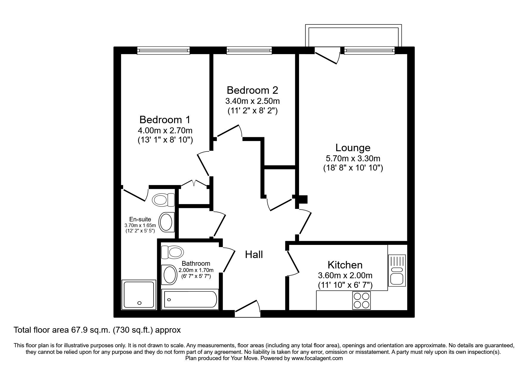 Floorplan of 2 bedroom  Flat to rent, Wallis Place Hart Street, Maidstone, Kent, ME16