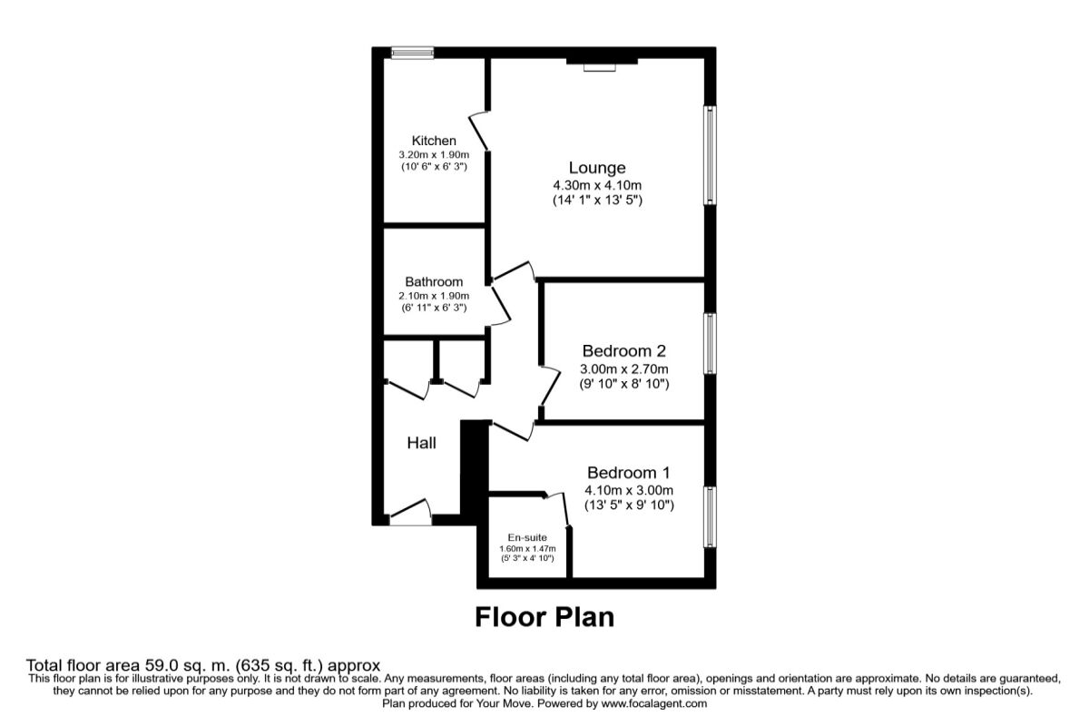 Floorplan of 2 bedroom  Flat to rent, Lindisfarne Gardens, Maidstone, Kent, ME16