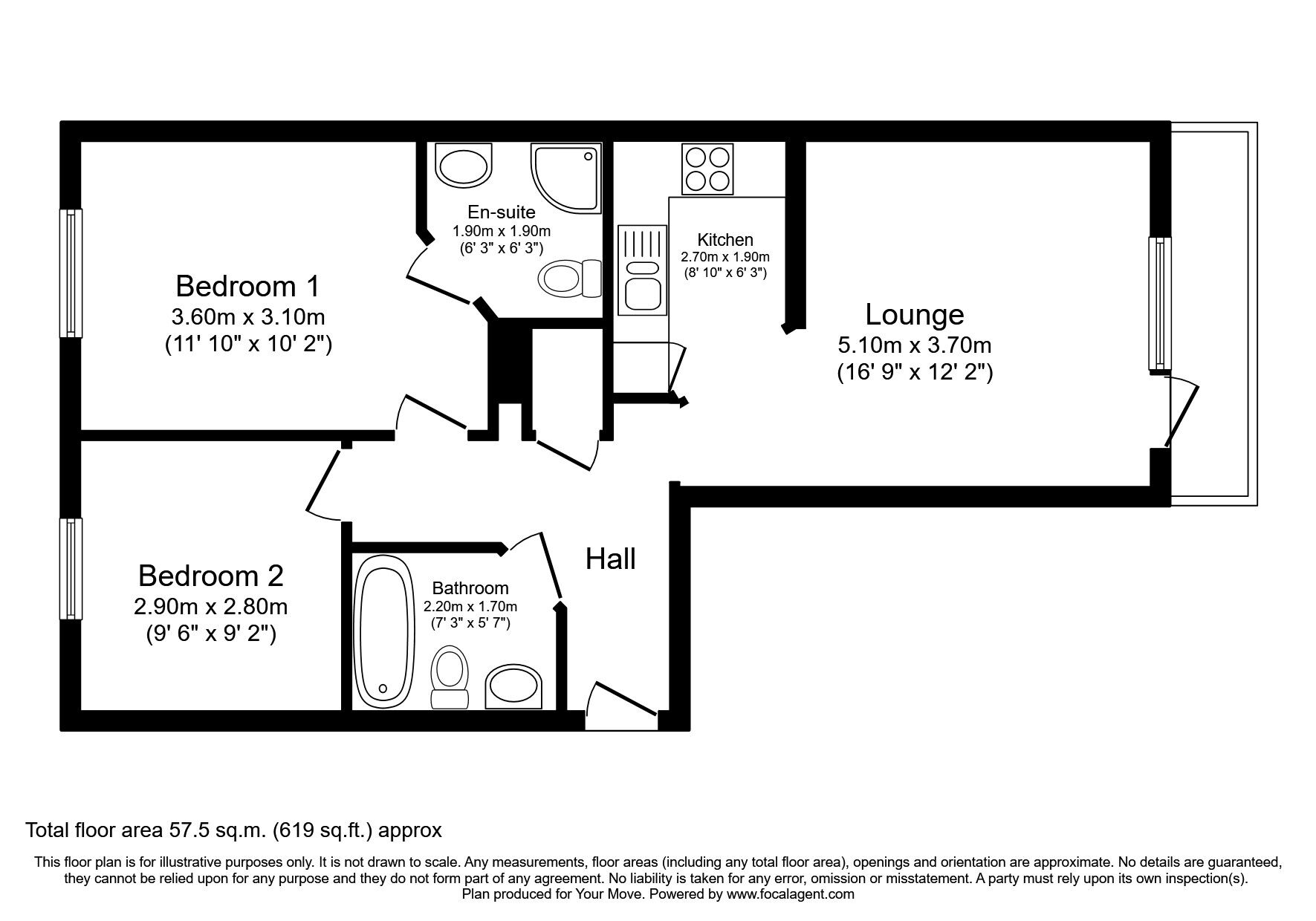 Floorplan of 2 bedroom  Flat to rent, Kingfisher Meadow, Maidstone, Kent, ME16