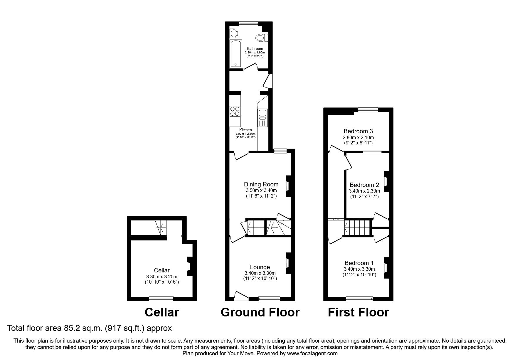 Floorplan of 3 bedroom Mid Terrace House to rent, Terminus Road, Maidstone, Kent, ME16