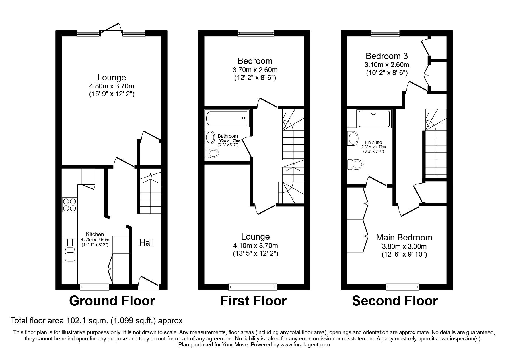 Floorplan of 3 bedroom Mid Terrace House for sale, Fennel Close, Maidstone, Kent, ME16