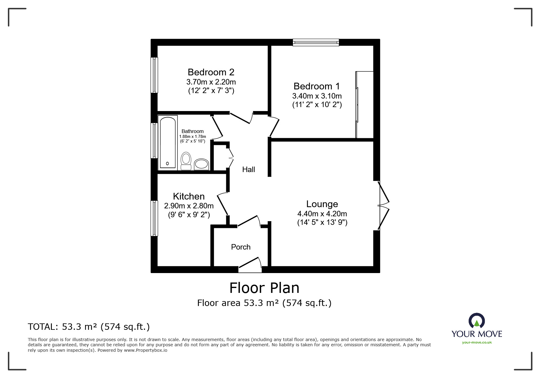 Floorplan of 2 bedroom  Flat for sale, Tonbridge Road, Maidstone, Kent, ME16