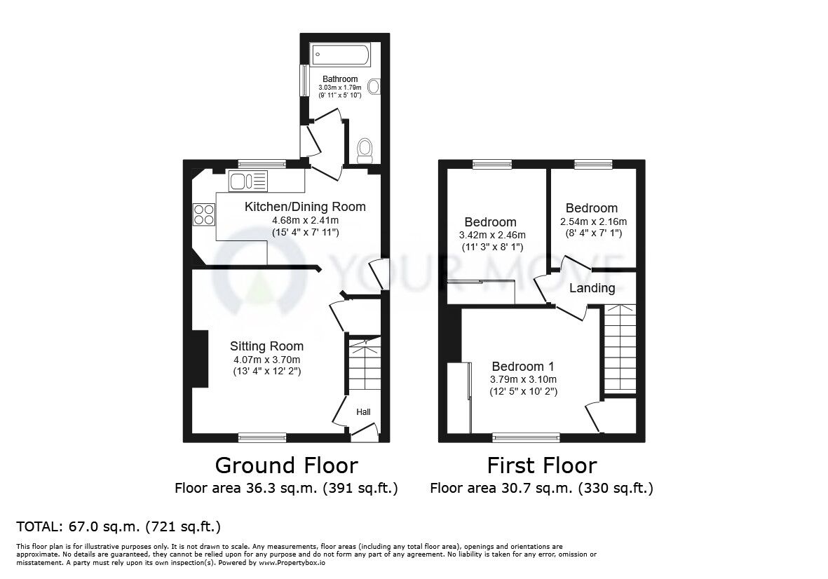 Floorplan of 3 bedroom Mid Terrace House for sale, Grove Road, Maidstone, Kent, ME15