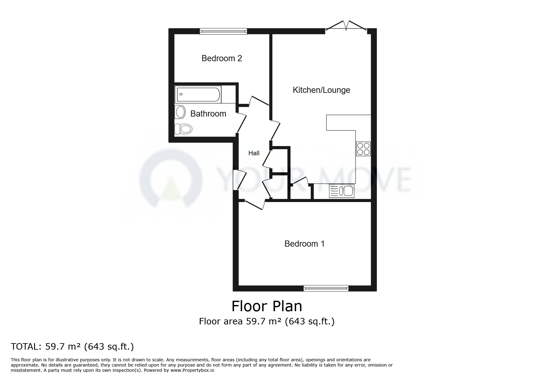 Floorplan of 2 bedroom  Flat for sale, Brunell Close, Maidstone, Kent, ME16