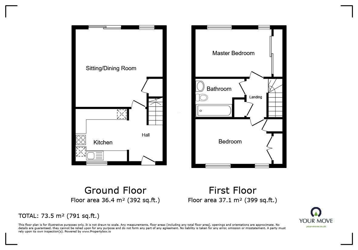 Floorplan of 2 bedroom Mid Terrace House for sale, Foxglove Rise, Maidstone, Kent, ME14