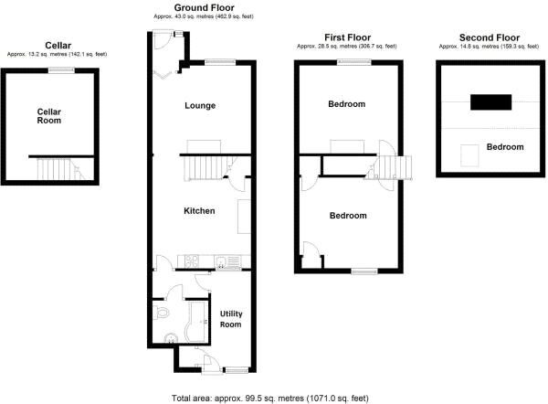 Floorplan of 3 bedroom Mid Terrace House for sale, Melville Road, Maidstone, Kent, ME15