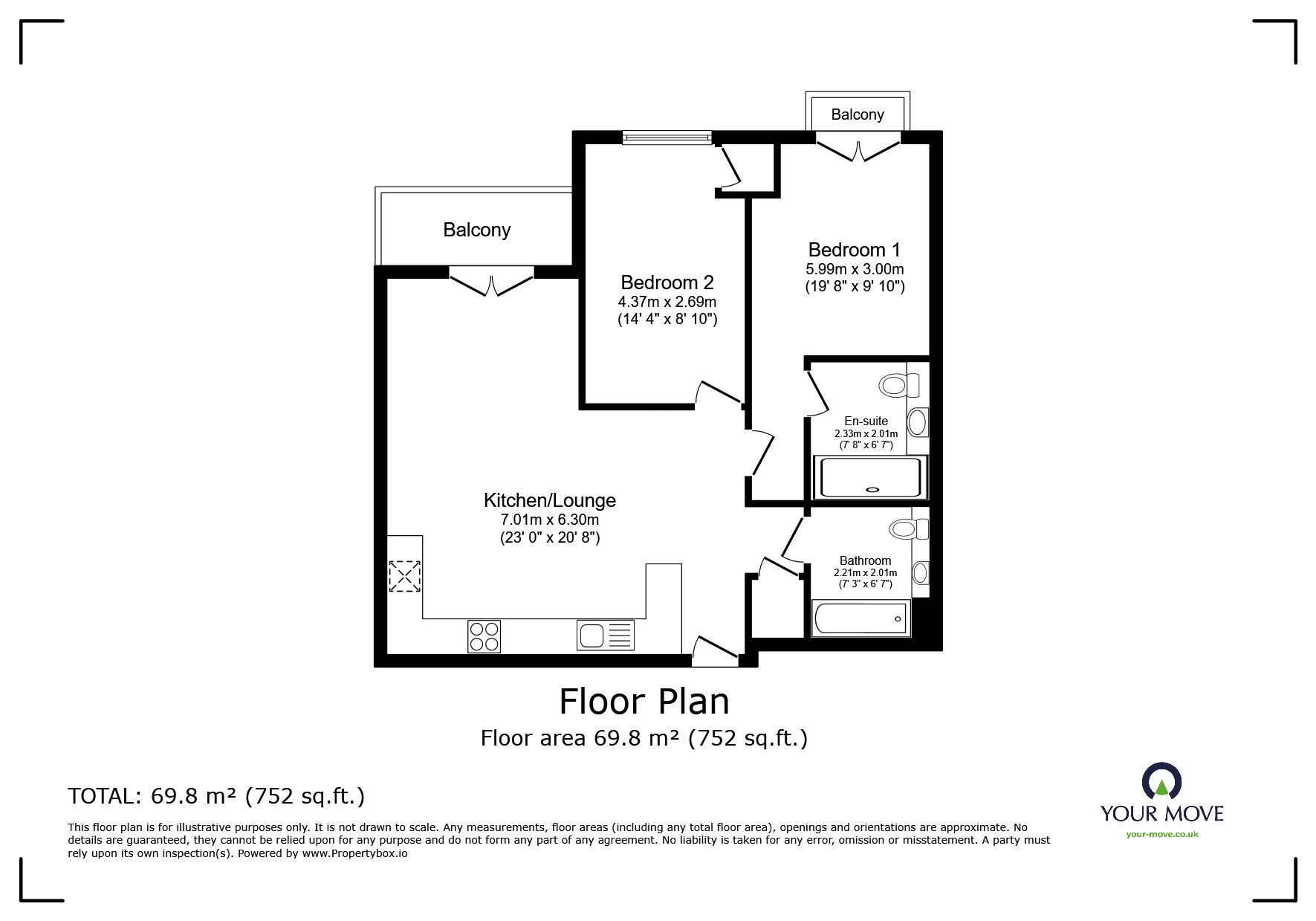 Floorplan of 2 bedroom  Flat for sale, Rosalind Drive, Maidstone, Kent, ME14