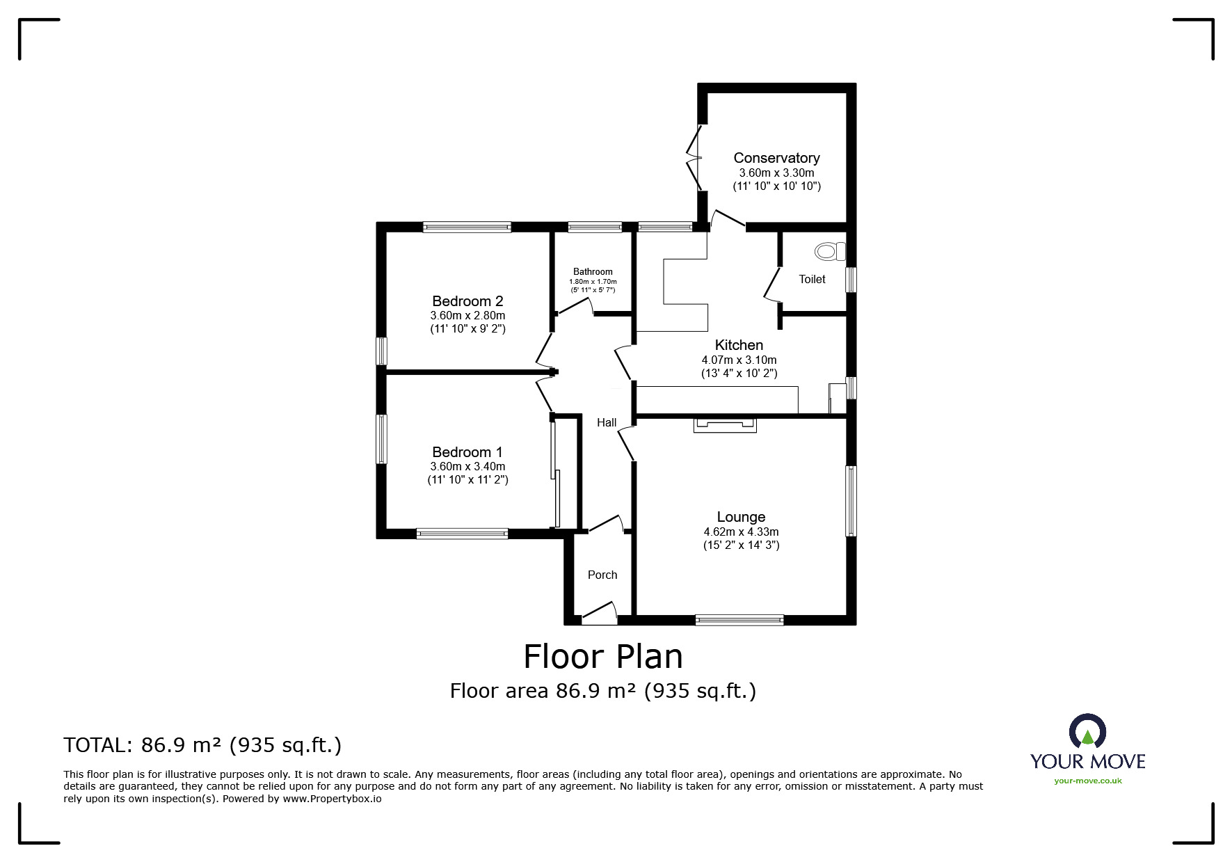 Floorplan of 2 bedroom Detached Bungalow for sale, Westerhill Road, Coxheath, Kent, ME17