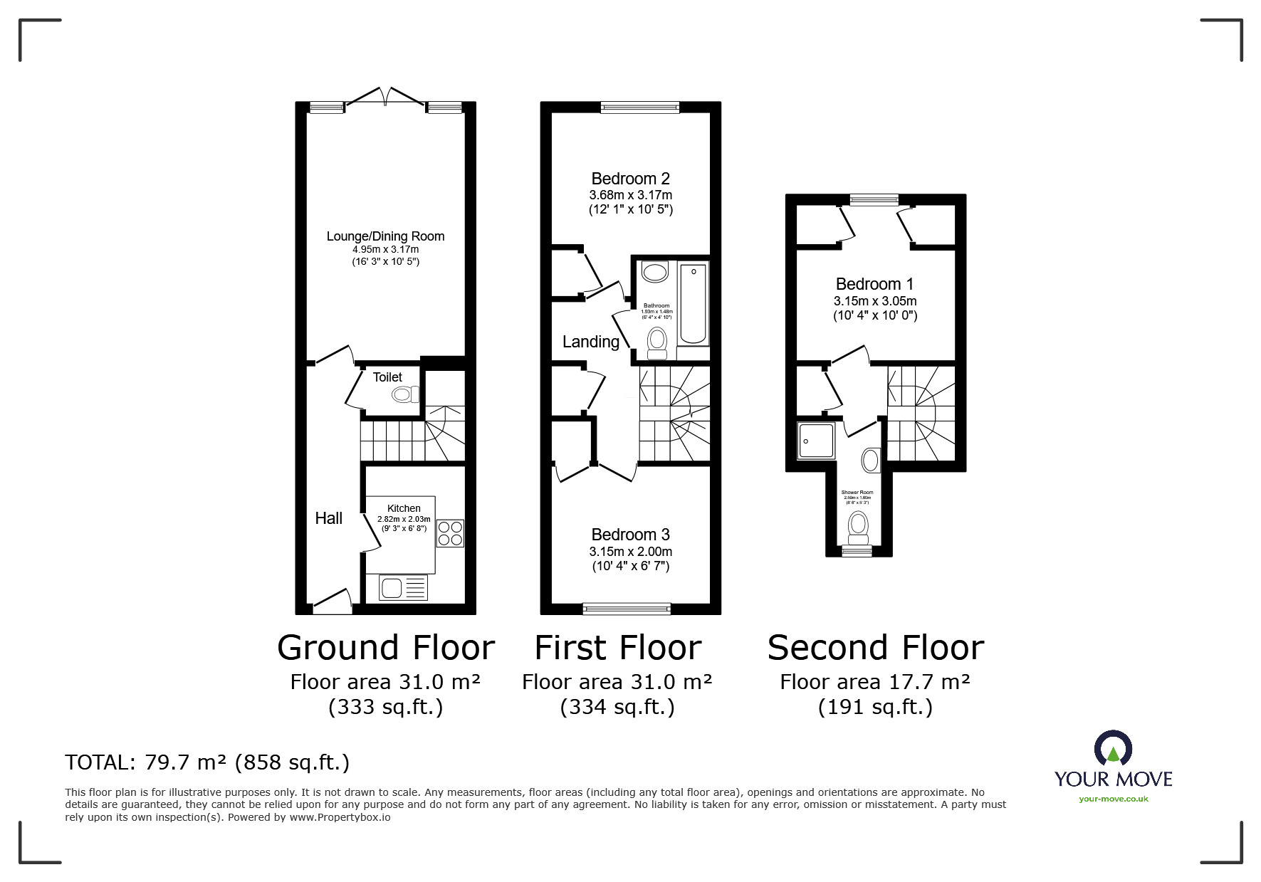 Floorplan of 3 bedroom Mid Terrace House for sale, Bridgeside Mews, Maidstone, Kent, ME15