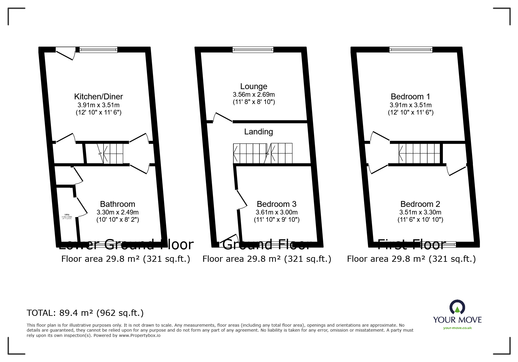 Floorplan of 3 bedroom Mid Terrace House for sale, Bower Place, Maidstone, Kent, ME16