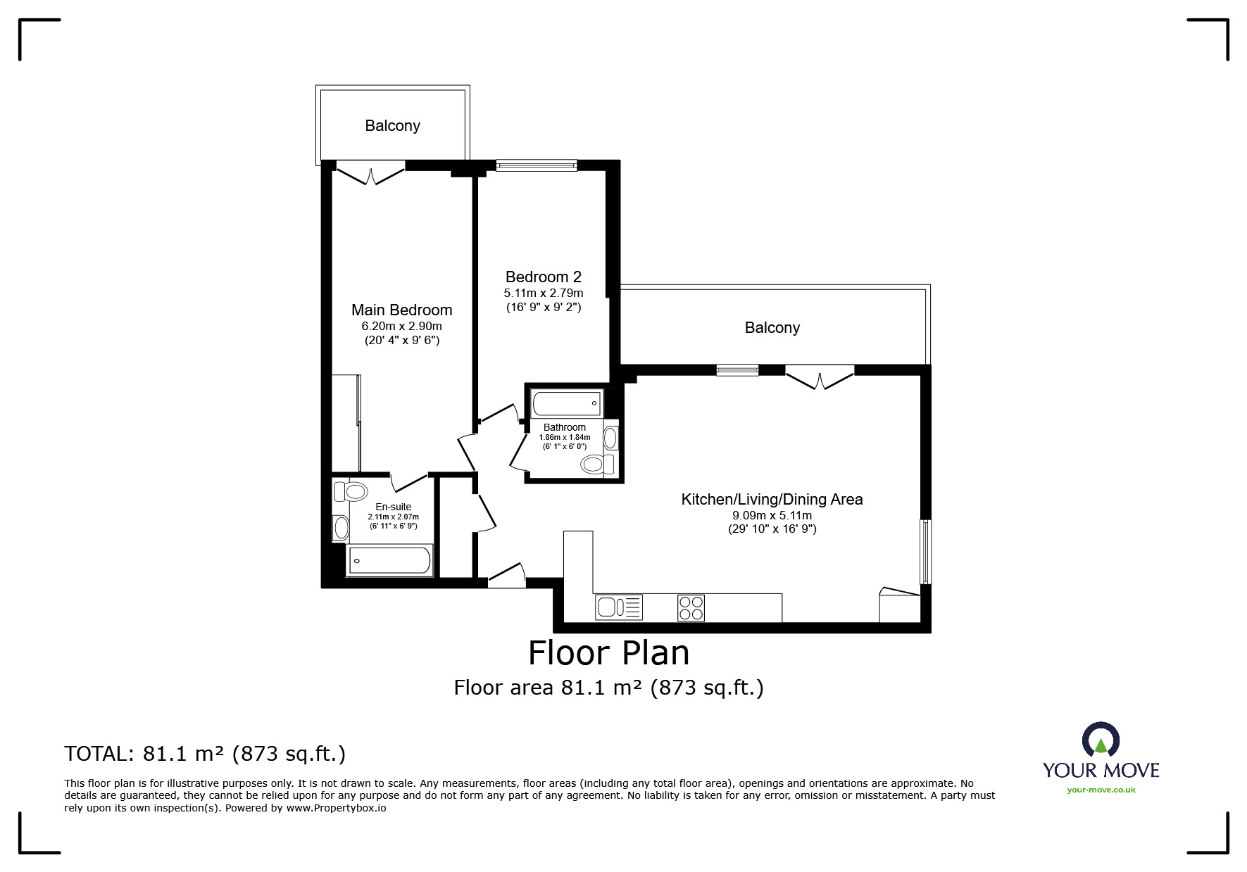 Floorplan of 2 bedroom  Flat for sale, Rosalind Drive, Maidstone, Kent, ME14