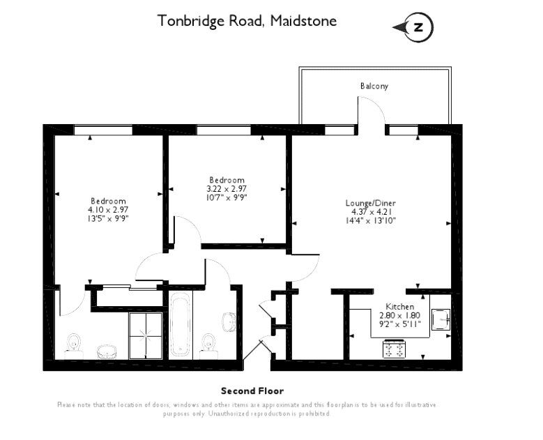 Floorplan of 2 bedroom  Flat for sale, Tonbridge Road, Maidstone, Kent, ME16