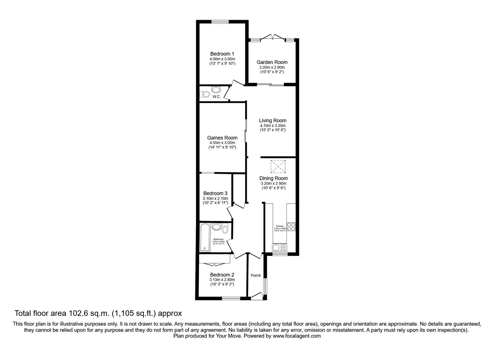 Floorplan of 3 bedroom Mid Terrace Bungalow for sale, Longfield Place, Maidstone, Kent, ME15