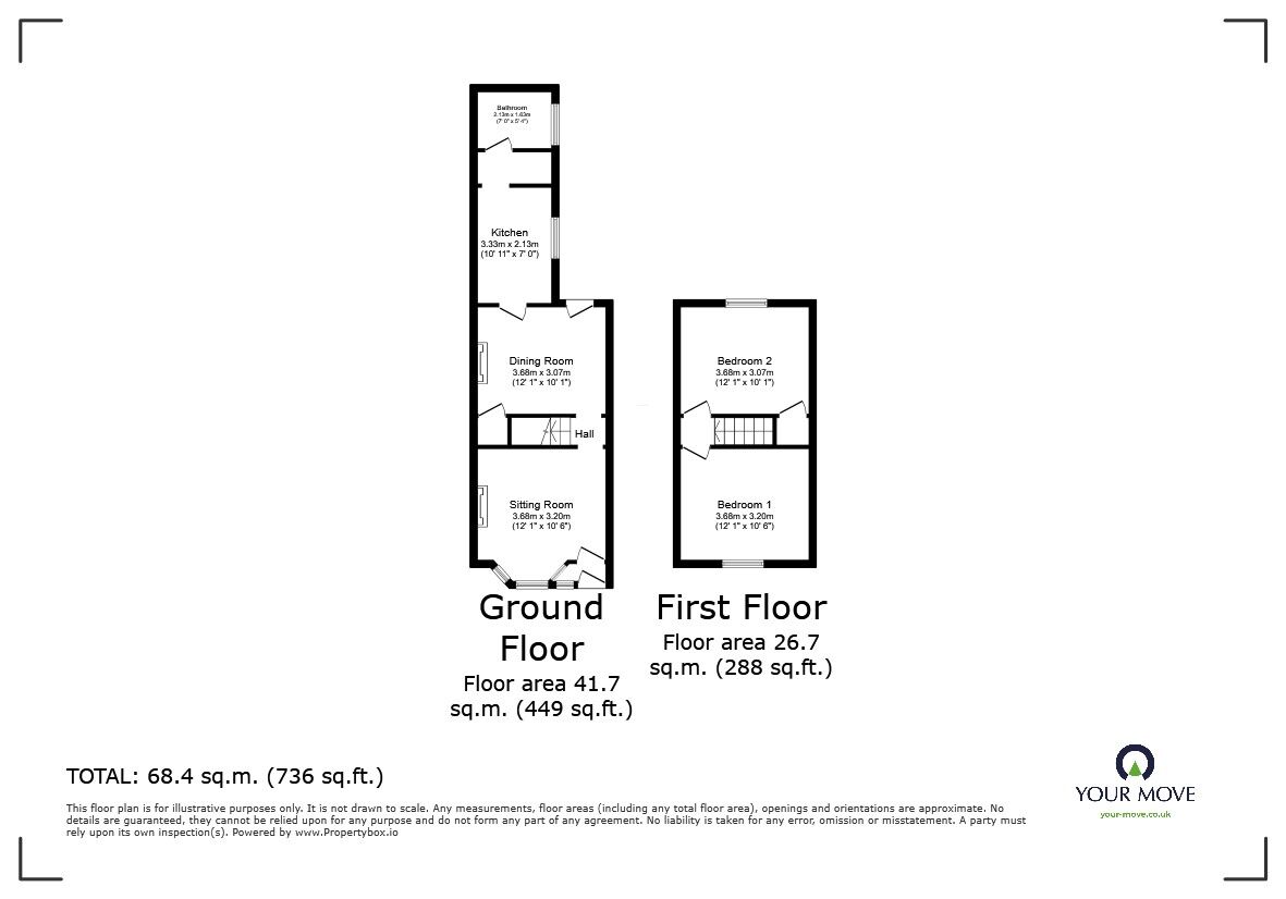 Floorplan of 2 bedroom Mid Terrace House for sale, Beaconsfield Road, Maidstone, Kent, ME15