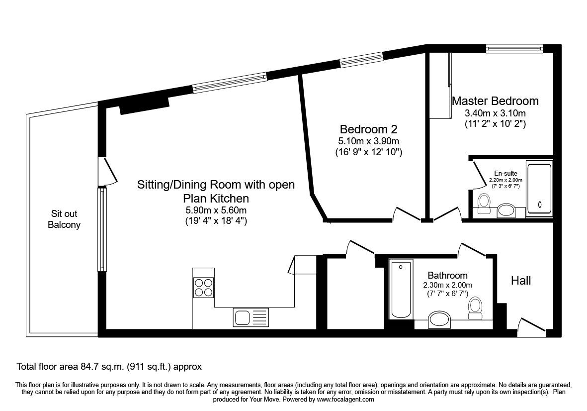 Floorplan of 2 bedroom  Flat for sale, Guinevere Point, Maidstone, Kent, ME14