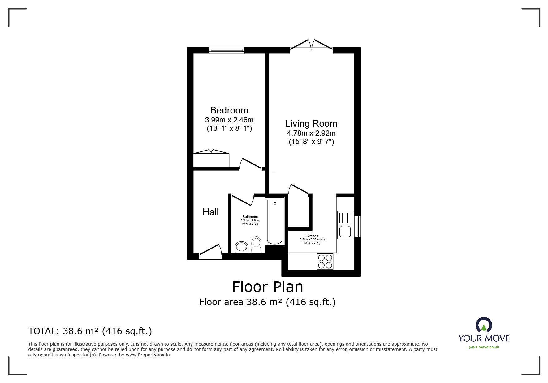 Floorplan of 1 bedroom  Flat for sale, Springvale, Maidstone, Kent, ME16