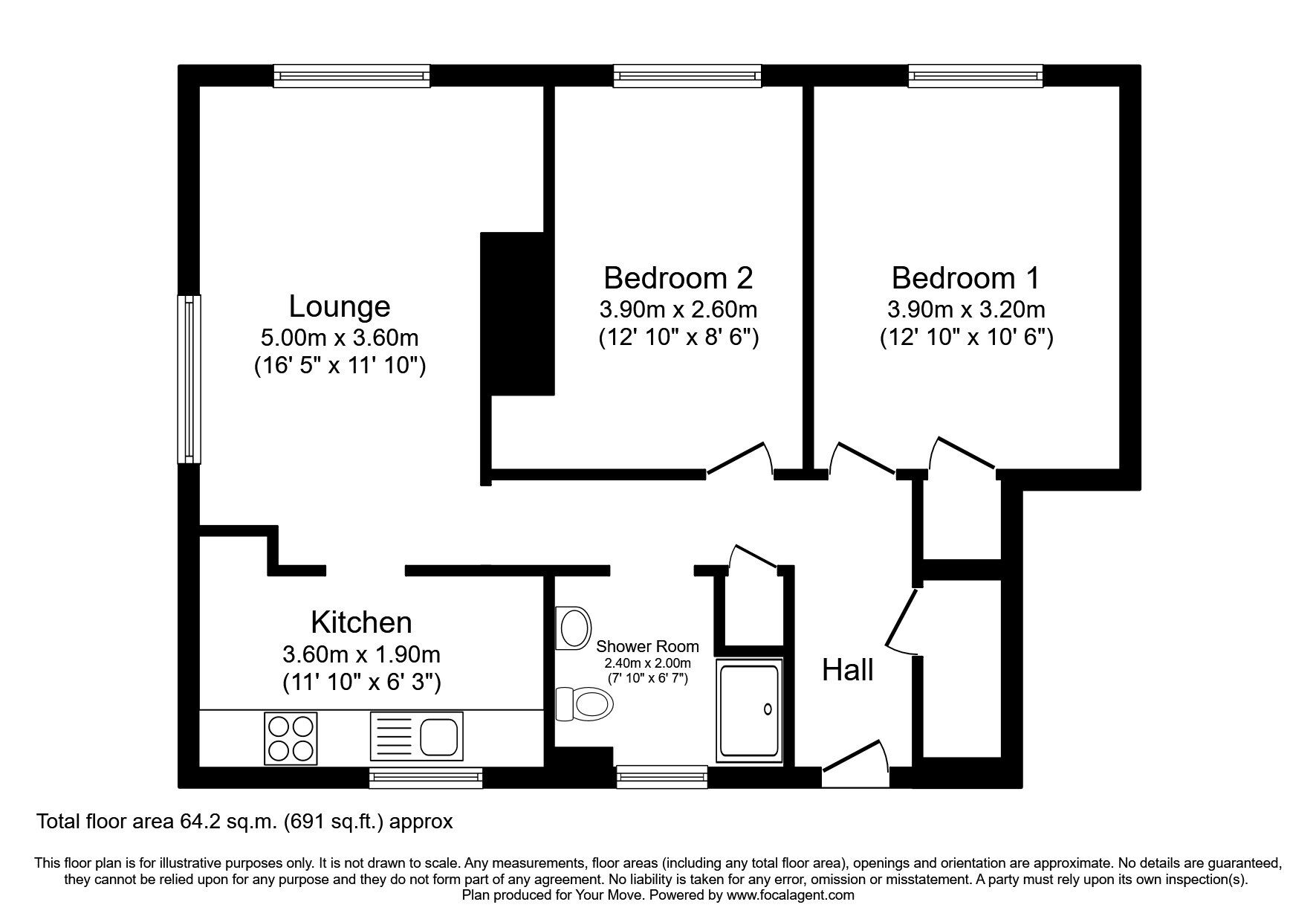 Floorplan of 2 bedroom  Flat for sale, Middlesex Road, Maidstone, Kent, ME15