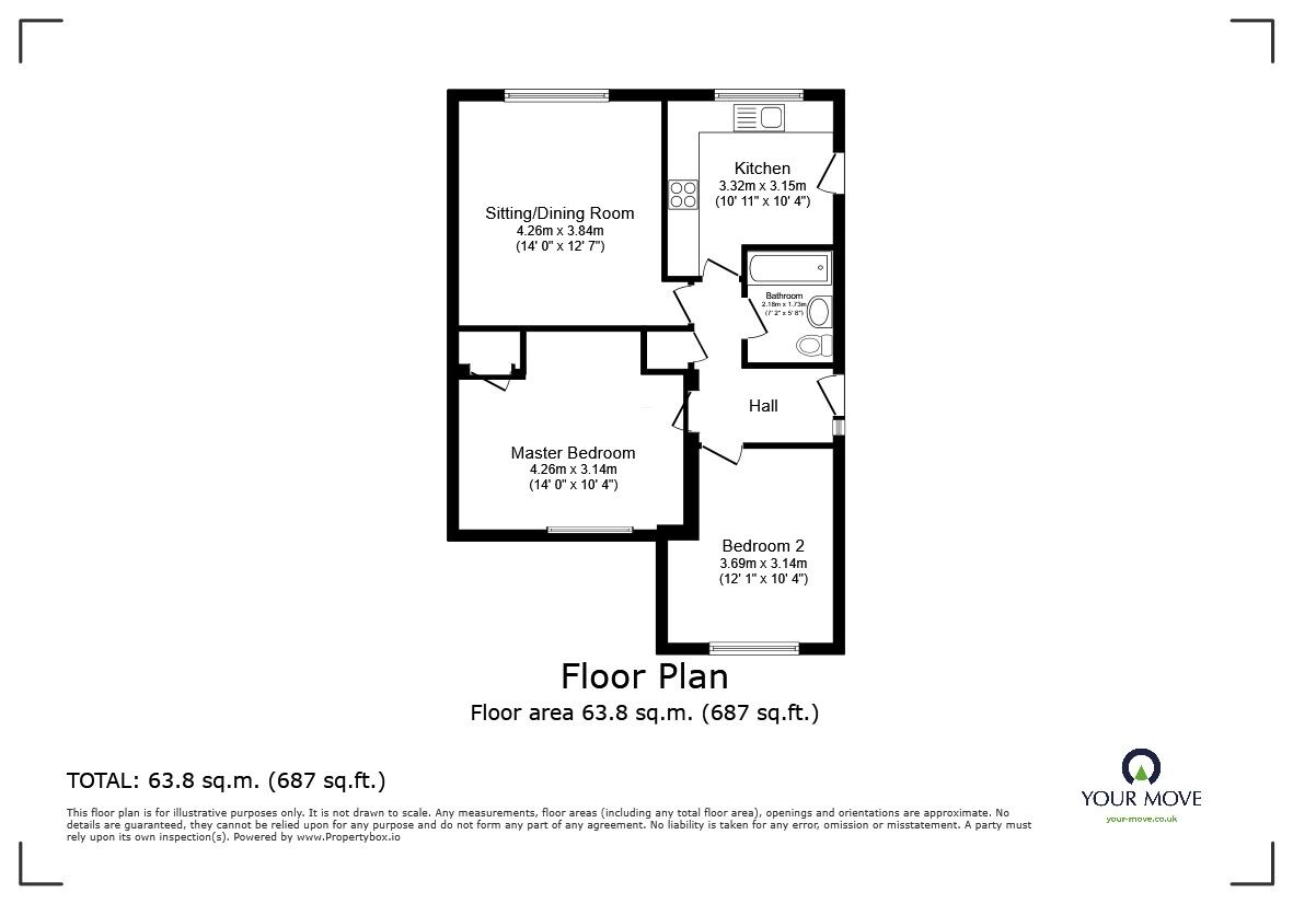 Floorplan of 2 bedroom Semi Detached Bungalow for sale, Freeman Way, Maidstone, Kent, ME15