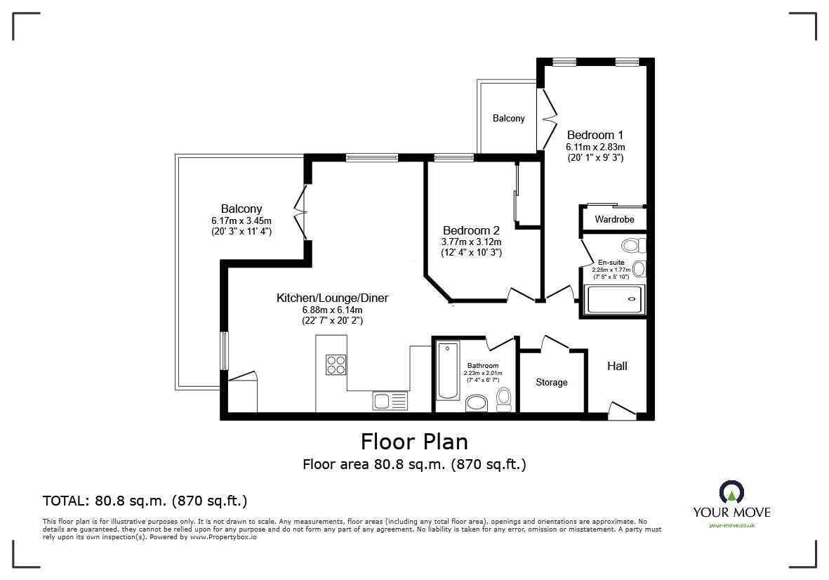 Floorplan of 2 bedroom  Flat for sale, Rosalind Drive, Maidstone, Kent, ME14