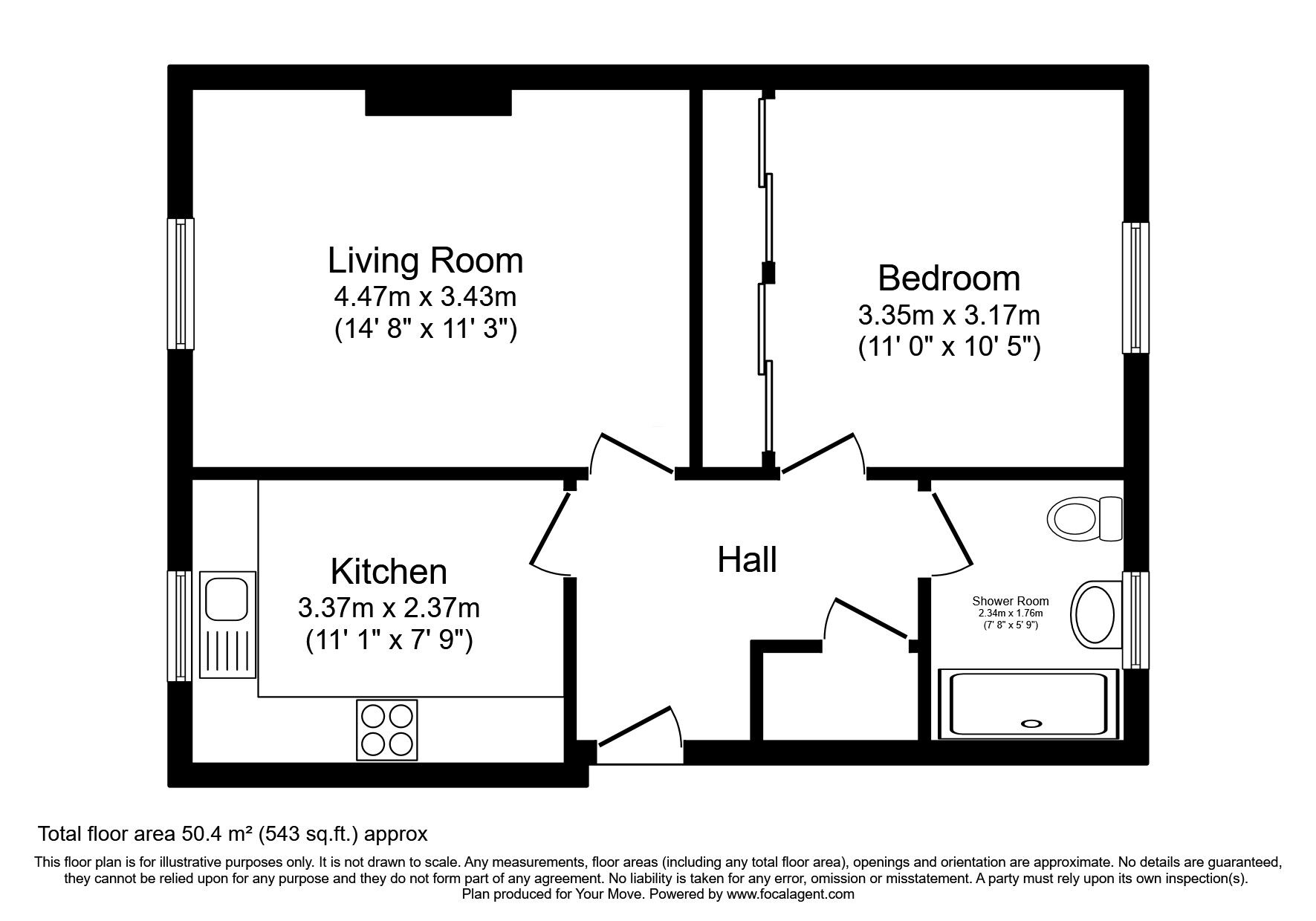 Floorplan of 1 bedroom Semi Detached Bungalow for sale, East Street, Johnshaven, Aberdeenshire, DD10