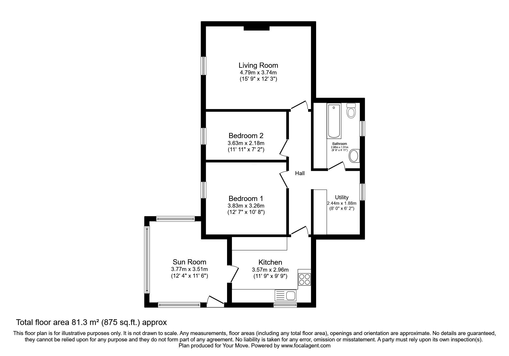 Floorplan of 2 bedroom Semi Detached Property for sale, Menmuir, Brechin, Angus, DD9