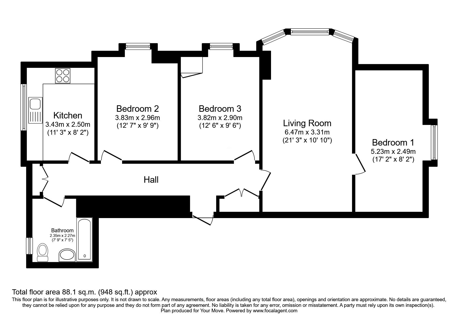 Floorplan of 3 bedroom  Flat for sale, Mall Park Road, Montrose, DD10