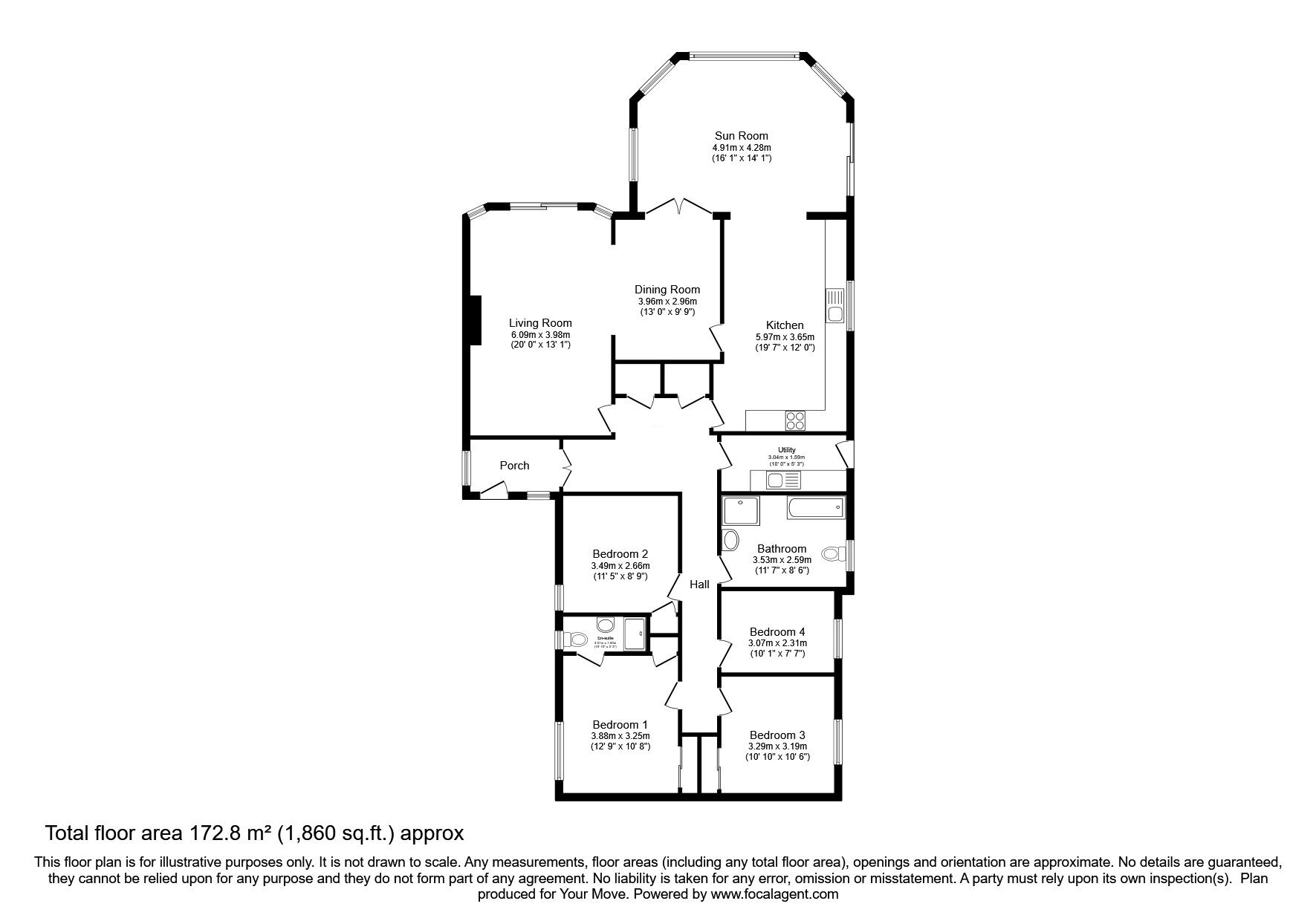 Floorplan of 4 bedroom Detached Bungalow for sale, Farnell, Angus, DD9