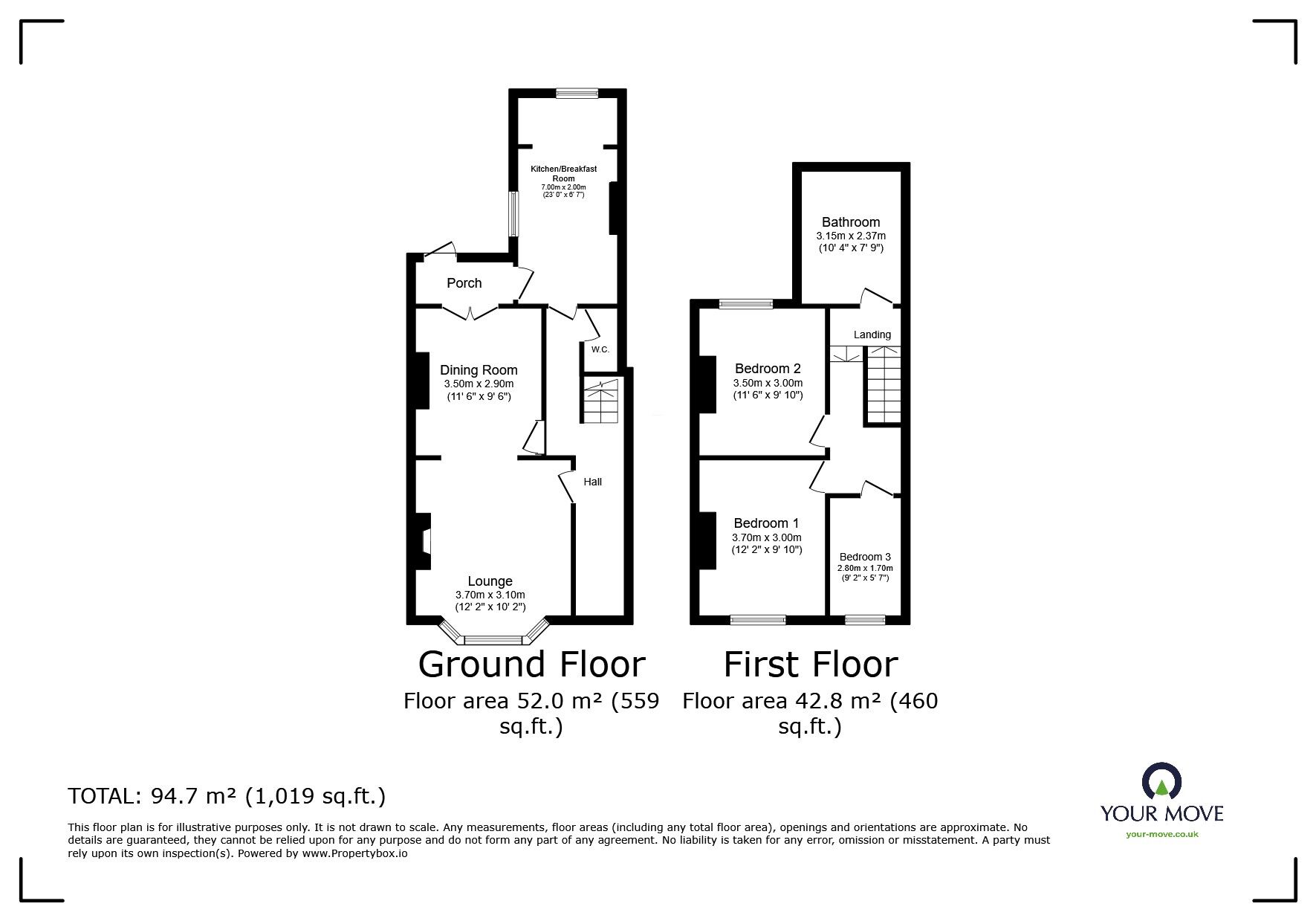 Floorplan of 3 bedroom Mid Terrace House for sale, Whitleigh Avenue, Plymouth, Devon, PL5