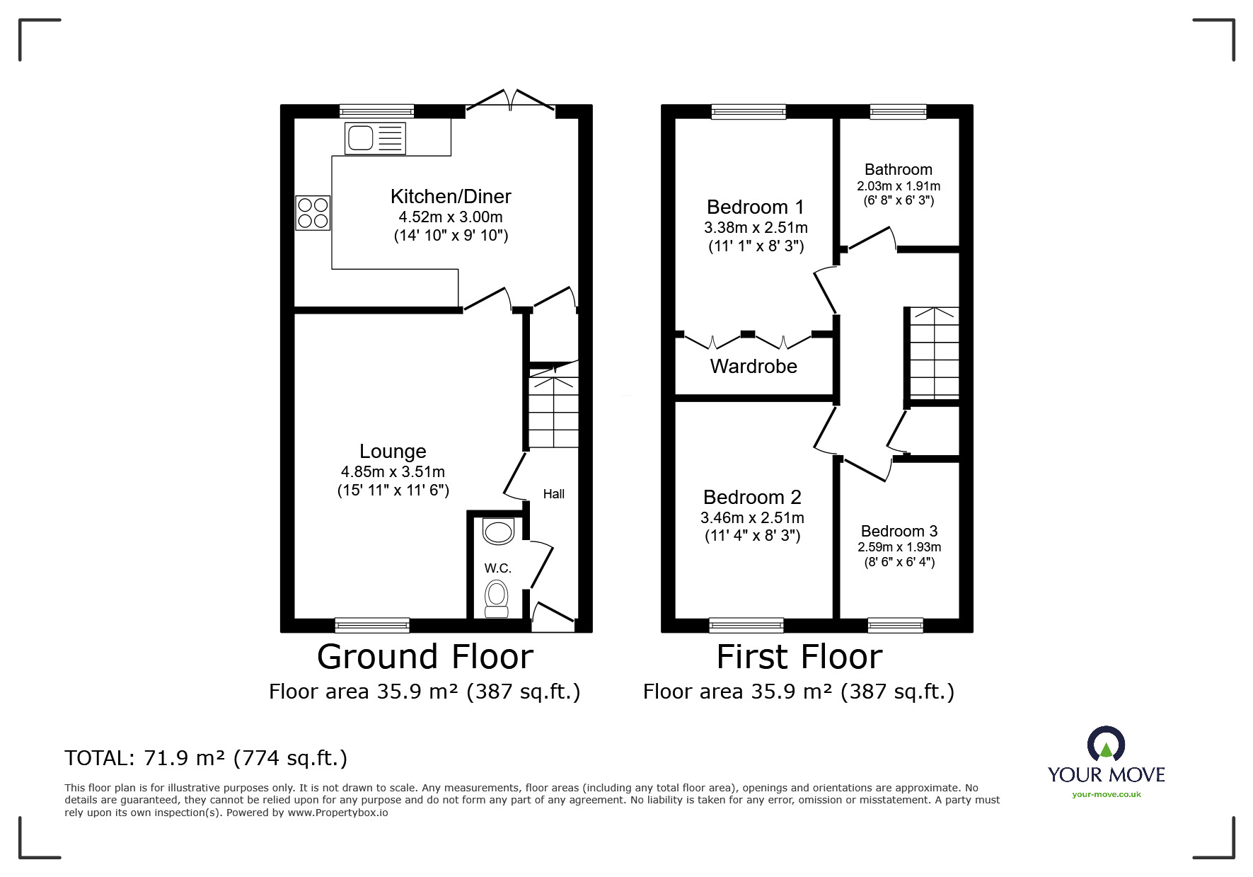 Floorplan of 3 bedroom End Terrace House for sale, Elm Tree Close, Torquay, Devon, TQ2