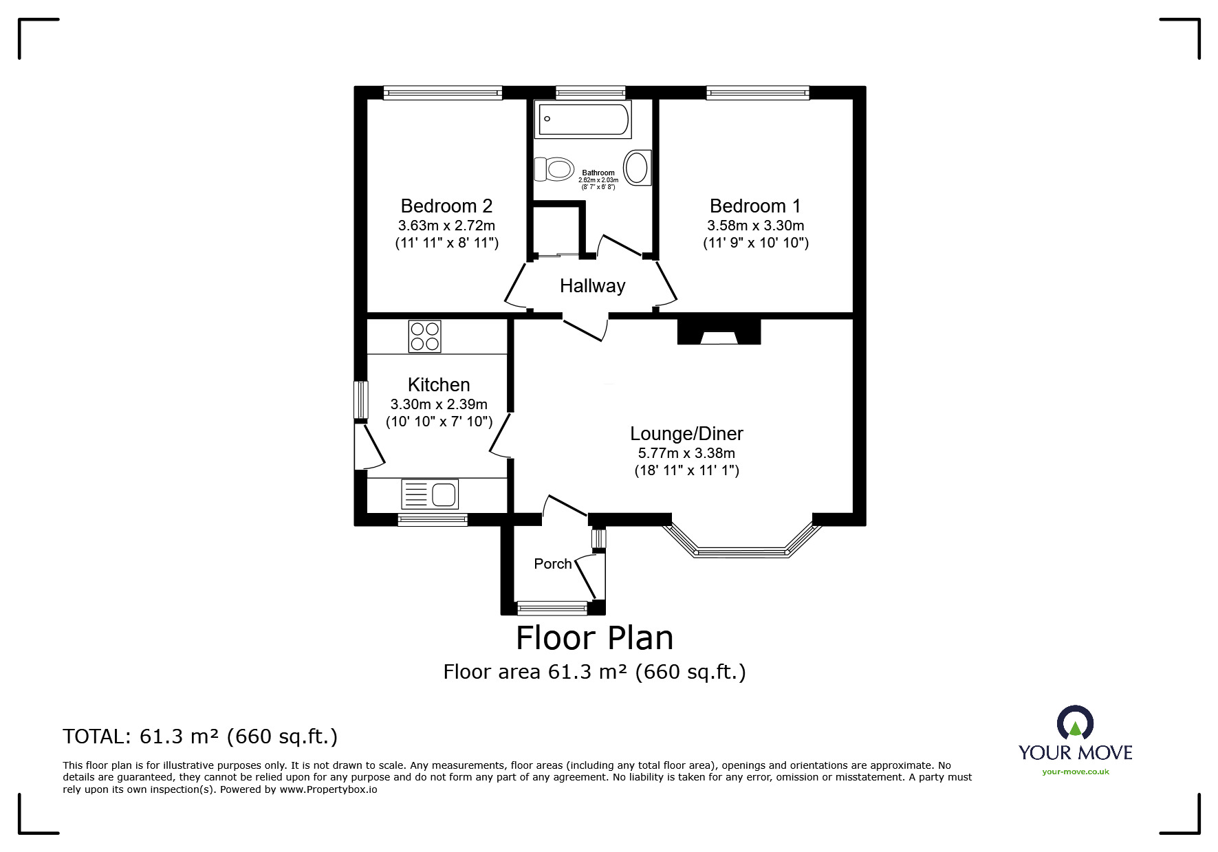 Floorplan of 2 bedroom Semi Detached Bungalow for sale, Orchard Close, Kingsteignton, Devon, TQ12